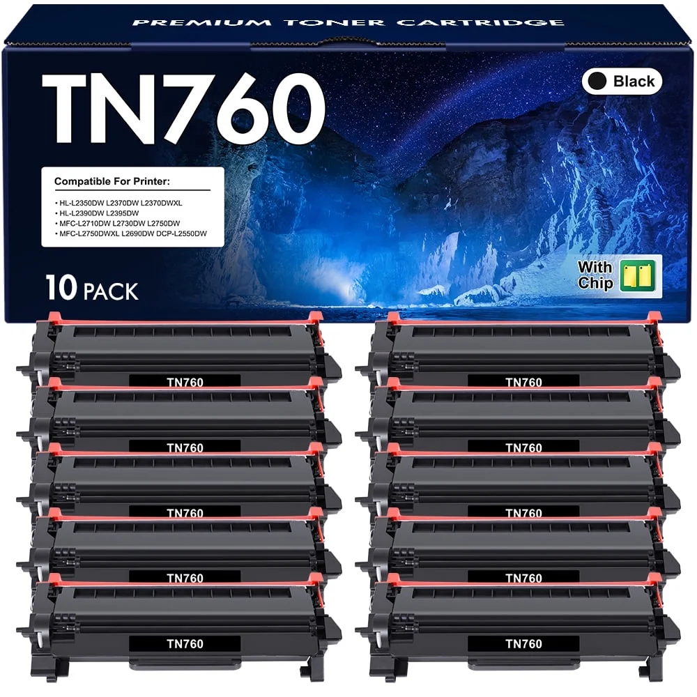10-Pack TN760 TN730 Toner Cartridge Compatible for Brother TN760 TN-760 TN 760 TN730 for MFC-L2710DW HL-L2395DW MFC-L2750DW DCP-L2550DW HL-L2370DW HL-L2390DW Printer (Black)