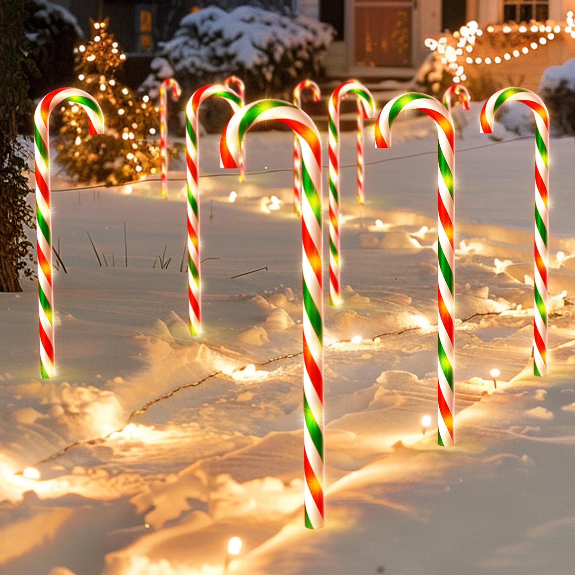10 Pack 8 Modes 30" Christmas Candy Cane Light Inch Flickering Candy Cane Pathway Marker Waterproof UL Listed Christmas Lighting Decoration Light Outdoor Indoor