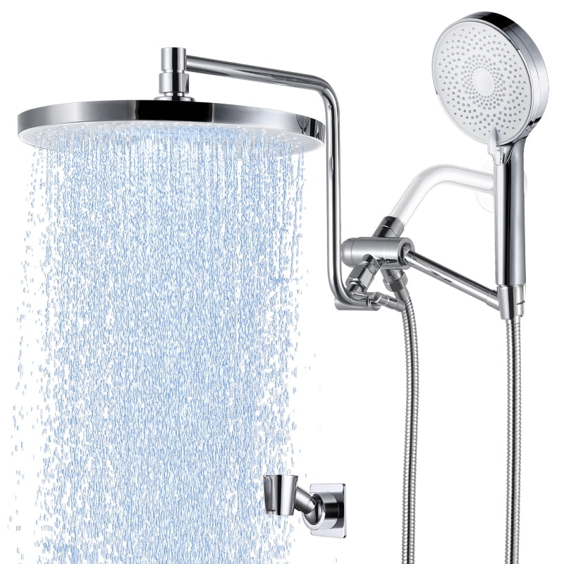 10"Rain Shower Head with Handheld Combo, YDmeet Upgraded Rainfall Shower Head with Extension Arm Adjustable, High Pressure Handheld Sprayer, Extra Brass Shower Holder, Luxury Polished Chrome & White