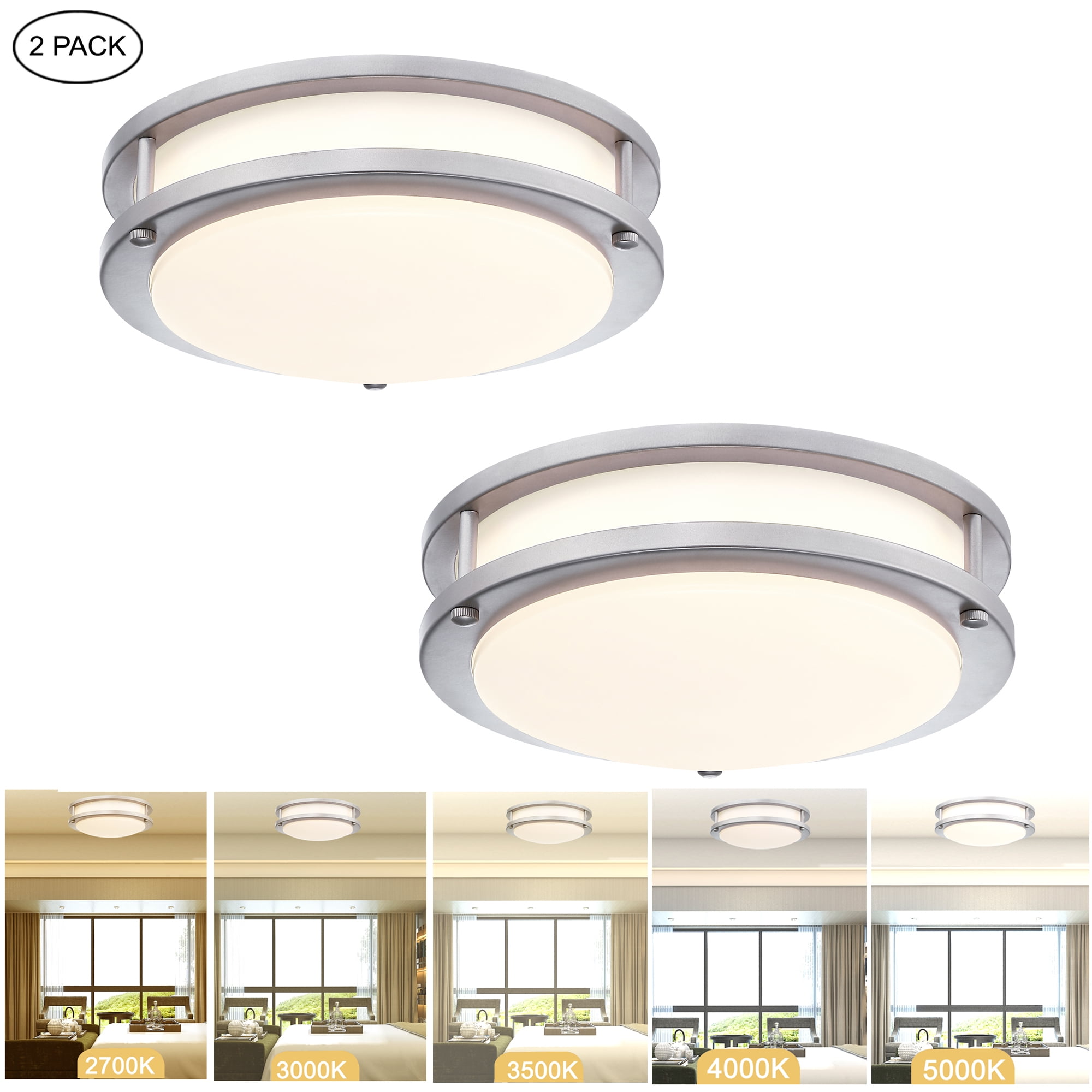 10 inch Modern LED Ceiling Lights Flush Mount Kitchen Light Fixtures Brush Nickle for Bathroom, Dining Room, Bedroom, Living Room, Hallway, 2700K/3000K/3500K/4000K/5000K Dimmable Temperature 17W