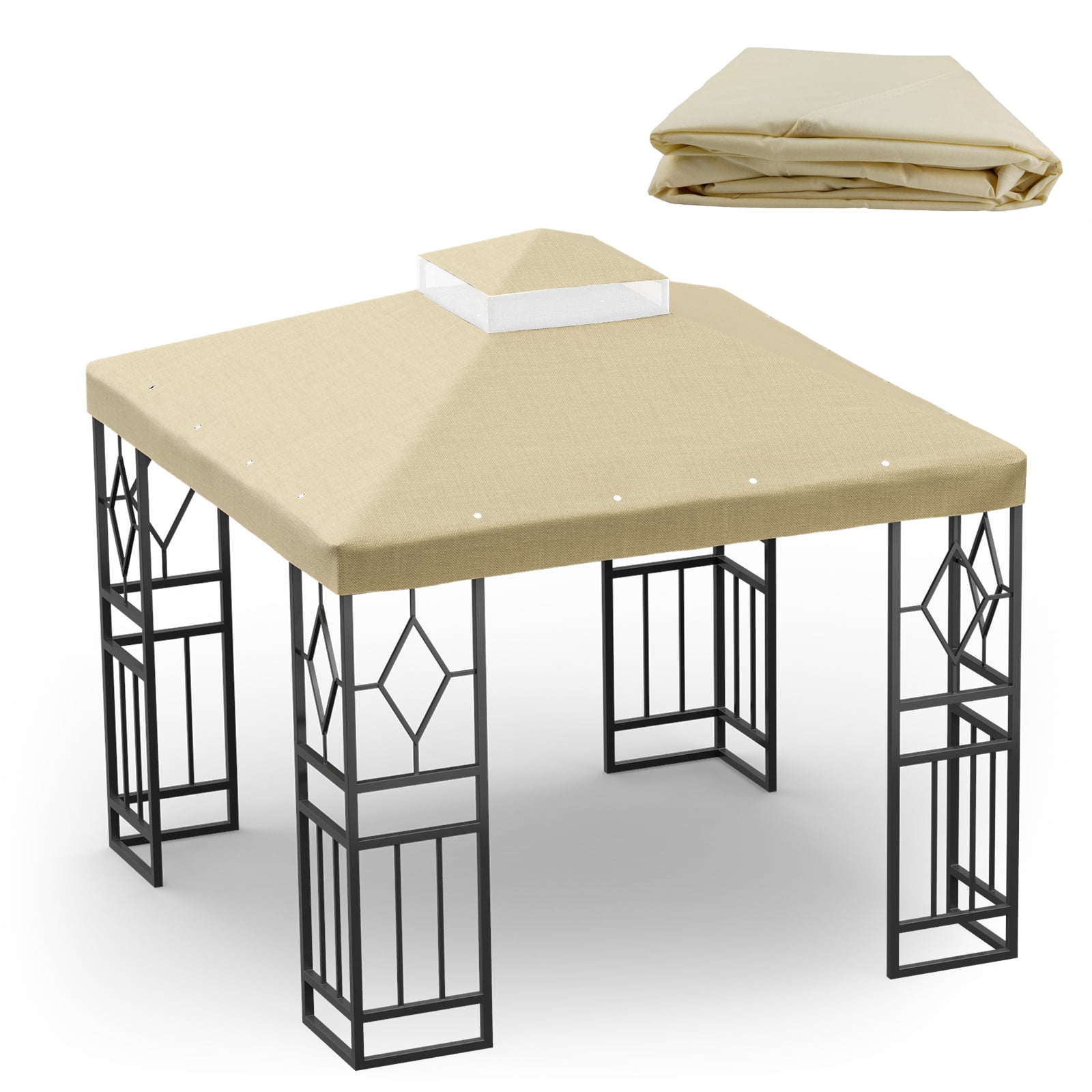 10x10 Gazebo Canopy Top Replacement, Double Tiered Canopy Covers with Durable Polyester Fabric for Yard, Patio, Garden (Beige)