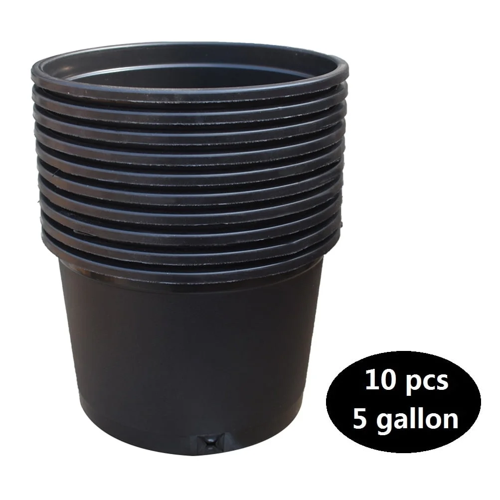 10Pcs Black 5 Gallon Circular Short Seedling Pots Plastic Plant Pots Seedling Cups Nursery Pots Plant Containers
