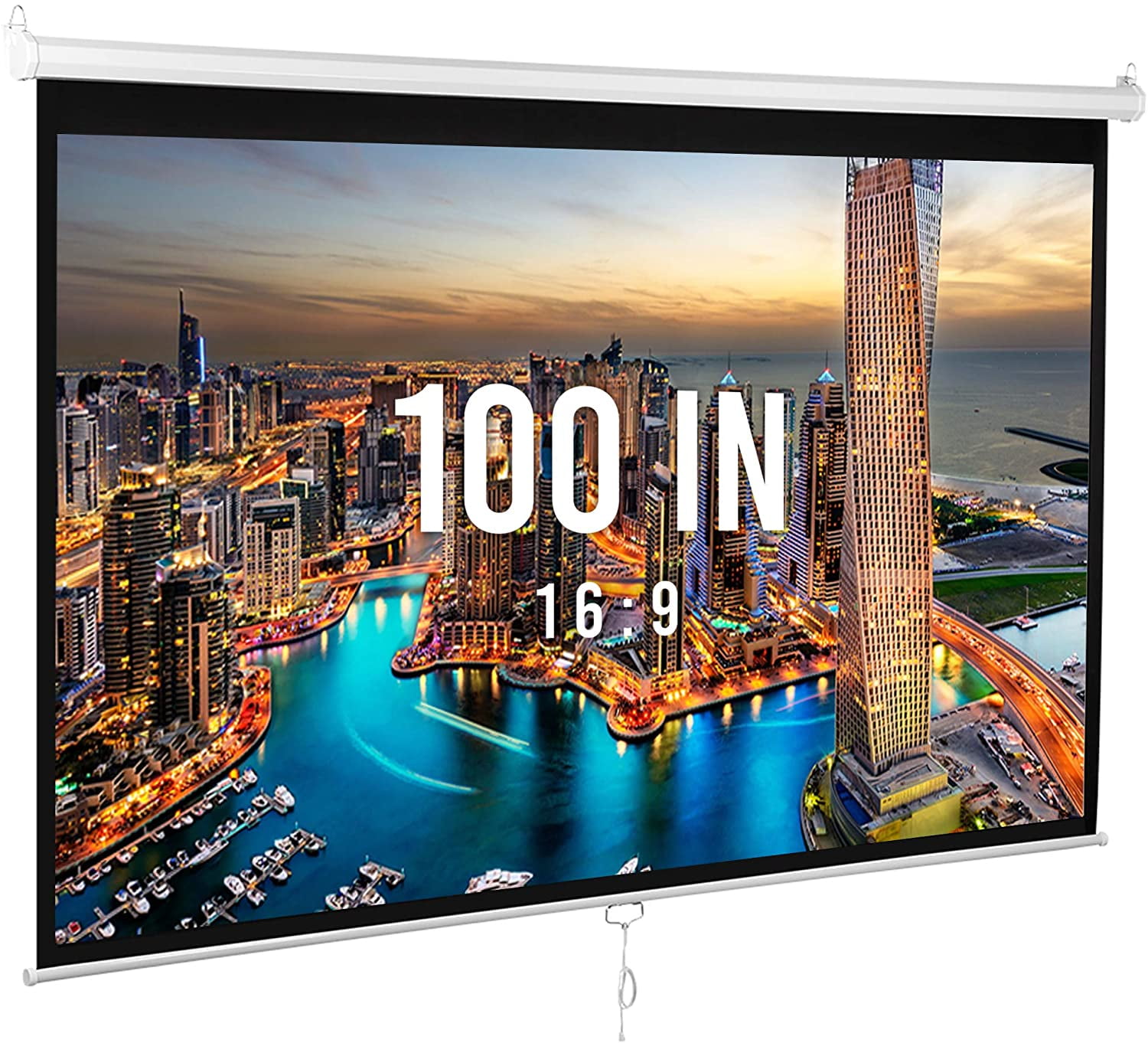 100 Inch Pull Down Projector Screen and Stand Portable Outdoor and Indoor Theater Movie Screen