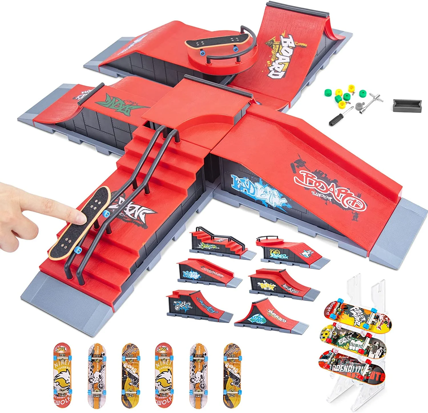 100Fixeo Skateboard Ramp 6-in-1 Mini Fingerboard Half Pipe for Kids and Adults