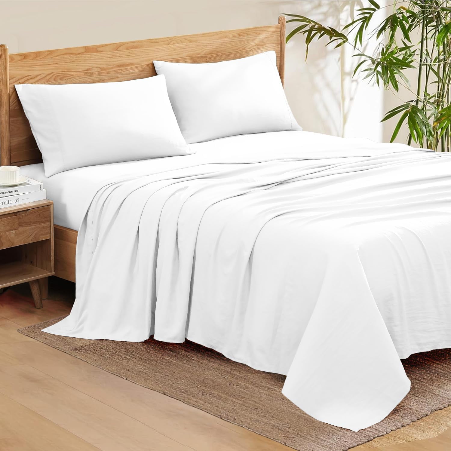 600-Thread-Count 100% Egyptian Cotton Sheet Set QUEEN Size Fits 9-12 Inches Deep Pocket ( Solid, Classic White )