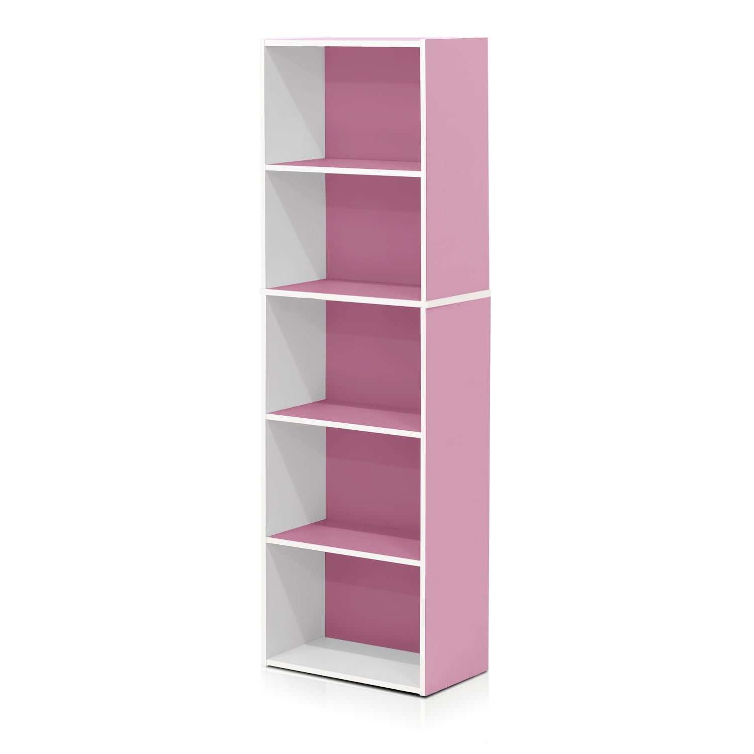 11055 5 - Tier Reversible Color Open Shelf Bookcase, White / Pink