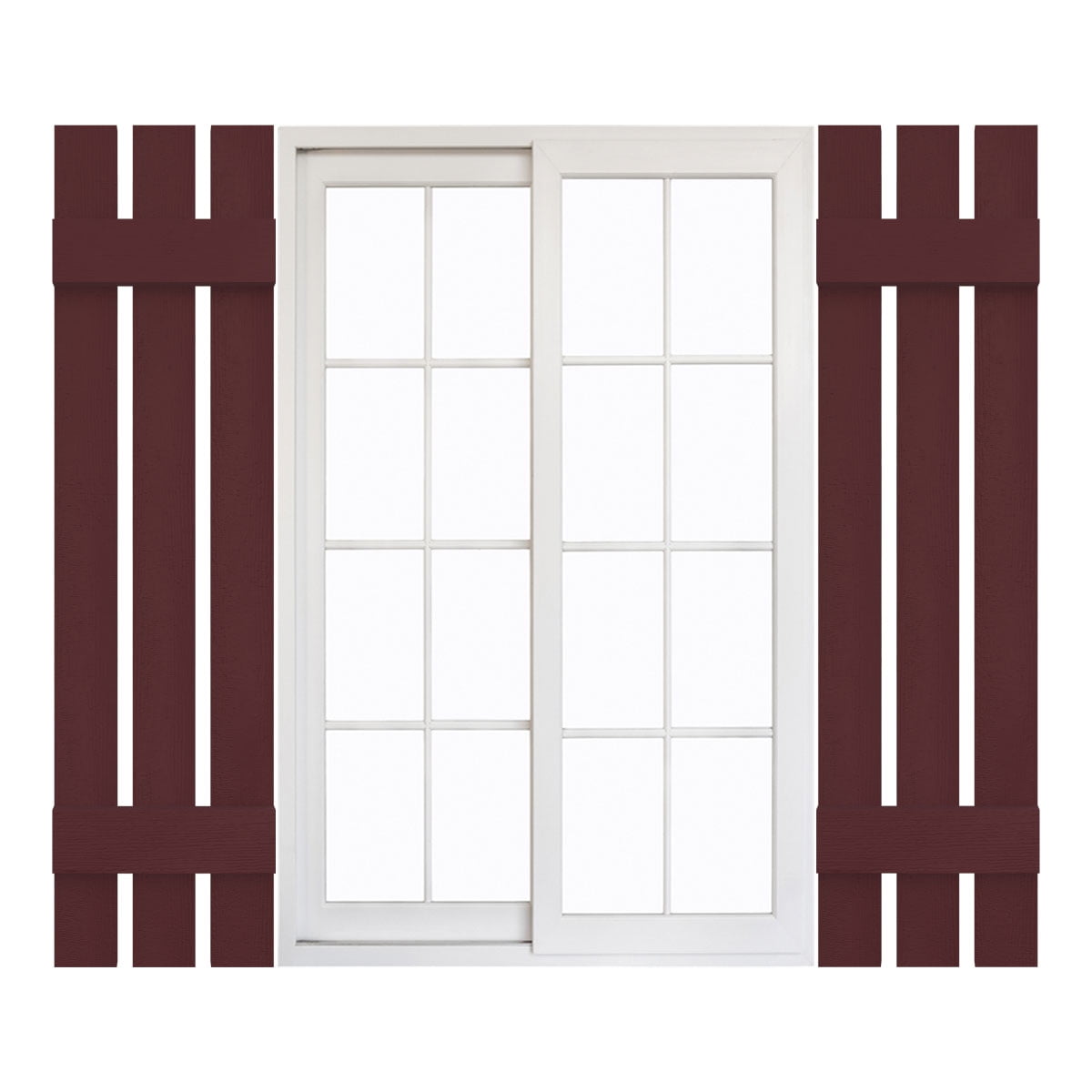 12"W x 35"H Mid-America Vinyl, Standard Size Three Board Spaced Shutters, w/Installation Shutter-Lok's & Matching Screws, 167 - Bordeaux