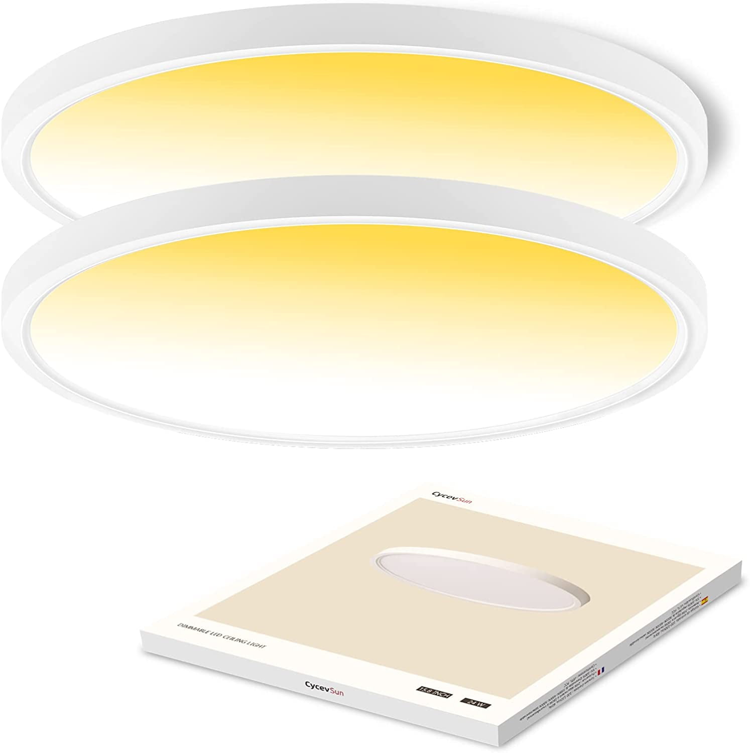 12 Inch Dimmable LED Ceiling Light Flush Mount, 3 Color Temperature Selectable 3000K/4000K/5000K, 20W, 120V, White, ETL, 2-Pack