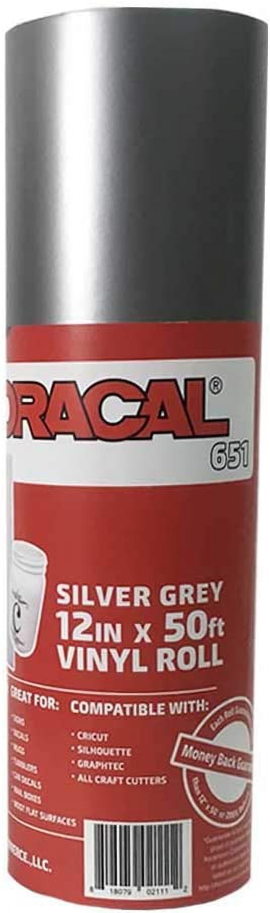 12.125" x 50ft Roll of Oracal 651 Silver Grey Craft Vinyl - On a 2.5" Core - Adhesive Vinyl for Cricut, Silhouette, and Cameo Cutters - Gloss Finish - Outdoor and Permanent