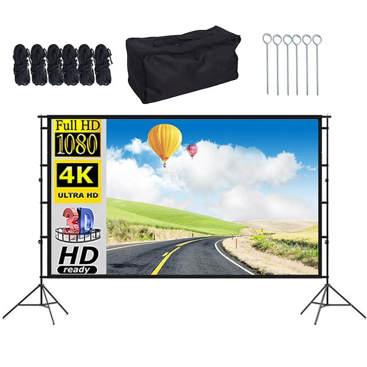 120 Inch Projector Screen with Stand Foldable Portable Movie Screen,HD 4K Double Sided Indoor Outdoor for Home Theater