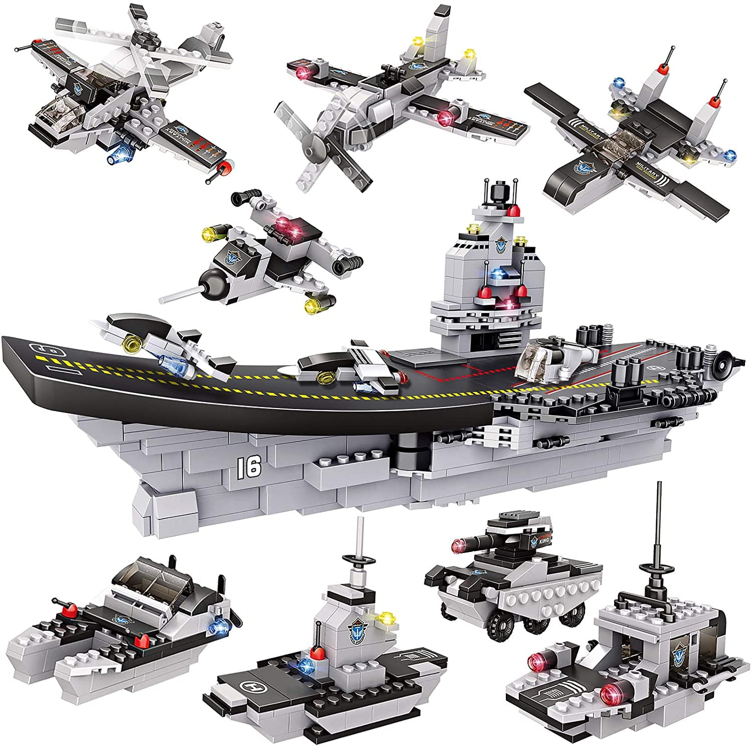 1320 Pieces Aircraft Carrier Building Blocks Set, Military Battleship Model Toy with Army Car, Helicopter & Boat, Military Toys Gift for Kids Boys Girls Age 6-12