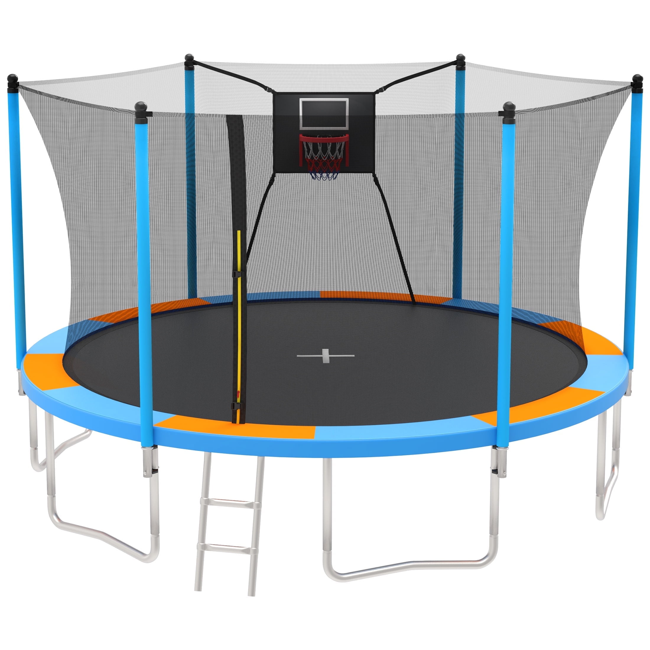 14FT Trampoline for Adults Kids, SEGMART Upgraded Kids Outdoor Trampoline with Basketball Hoop, Safety Enclosure Net, Heavy Duty Recreational Round Trampoline for Indoor Outdoor Backyard, Blue