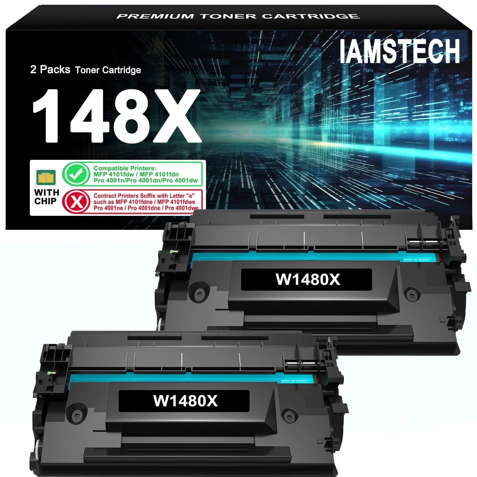 148X 148A Toner Cartridge High Yield MFP 4101fdw Compatible for HP W1480X 148X 148A MFP 4101fdn Laserjet Pro 4001dn 4001n 4001dn 4001dw Printer Ink (2-Pack)