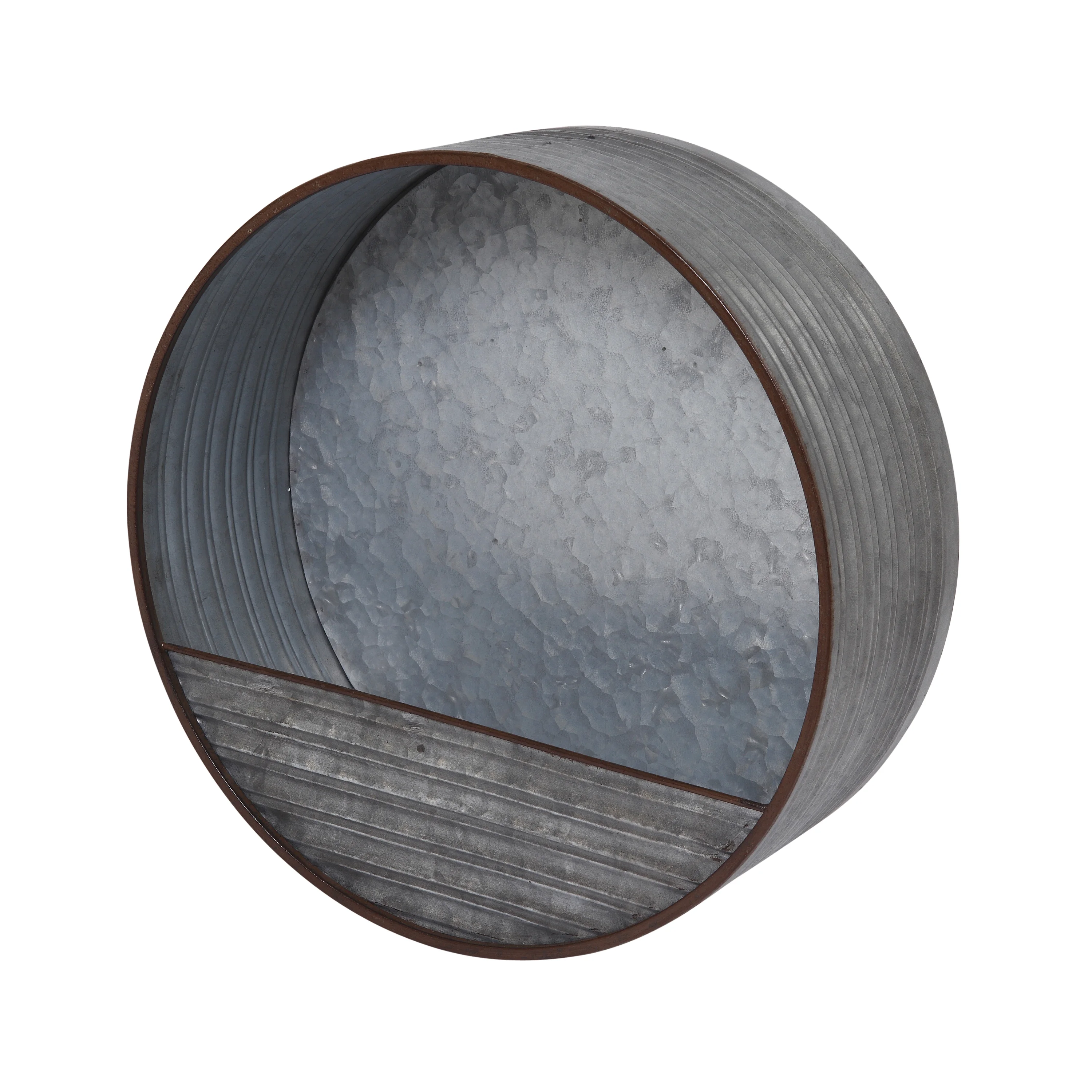 15.7 Inch Round Galvanized Metal Hanging Wall Planter