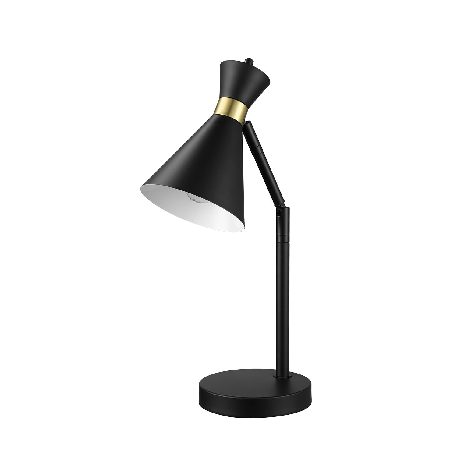 16" Matte Black Desk Lamp with Matte Brass Accents and Metal Shade