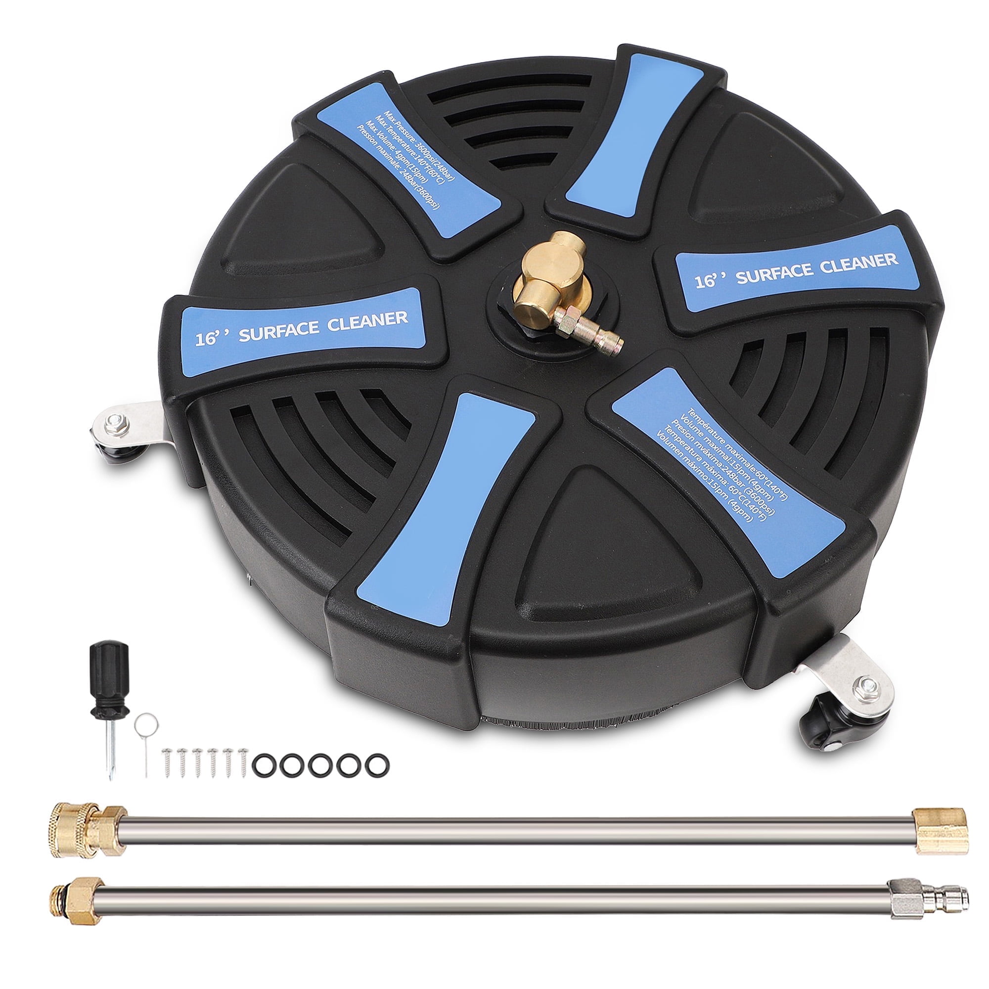 16" Pressure Washer Cleaner, Stainless Steel, 3600 PSI with 1/4 Inch Quick Connector 2 Extension Wands