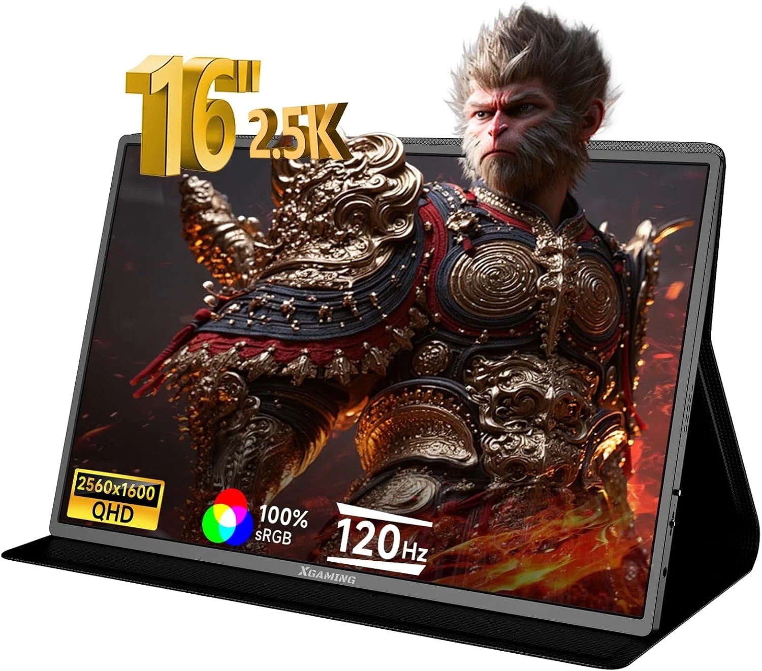 16" 120Hz 2.5K Portable Gaming Monitor with Magnetic Cover, XGaming IPS LaptopScreen Extender with Speaker, Dual Type-C,HDMI, Portable Monitor for Laptop PC Mac Xbox PS4/PS5