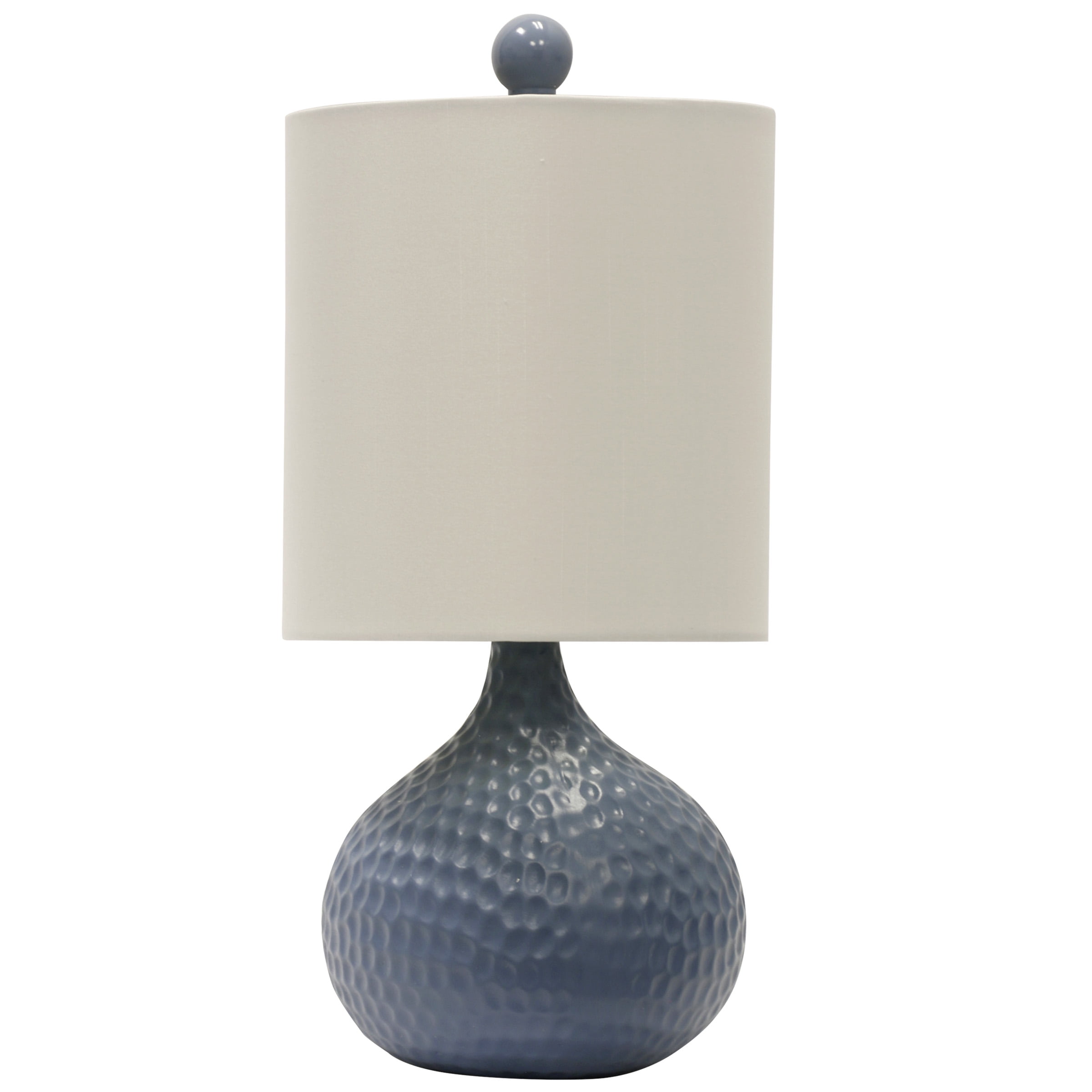 16.5" Ceramic Table Lamp - Blue Finish - White Hardback Fabric Shade