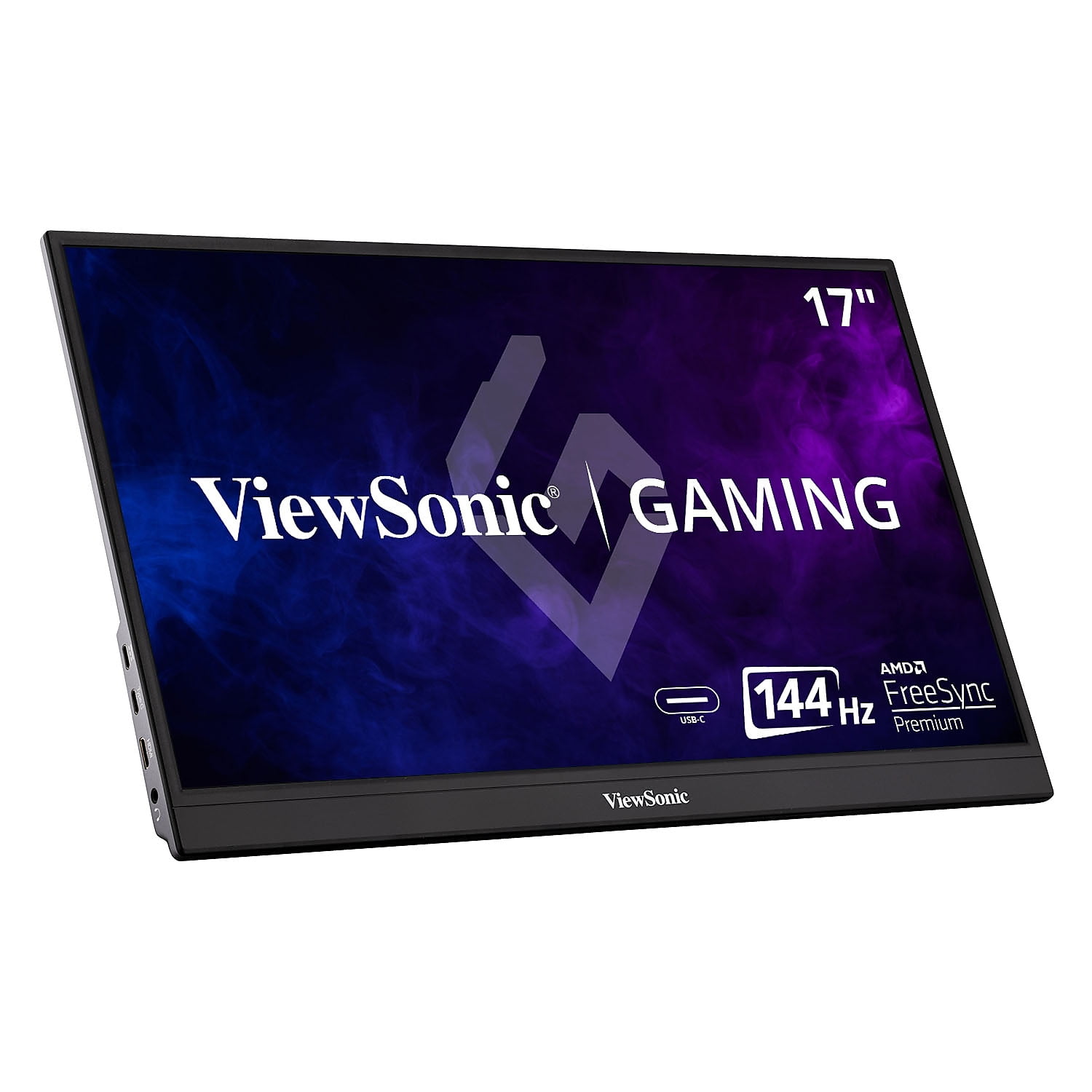 ViewSonic VX1755 17 Inch 1080p Portable IPS Gaming Monitor with 144Hz, AMD FreeSync Premium, 2 Way Powered 60W USB C, Mini HDMI, and Built in Stand with Cover for Home and Esports