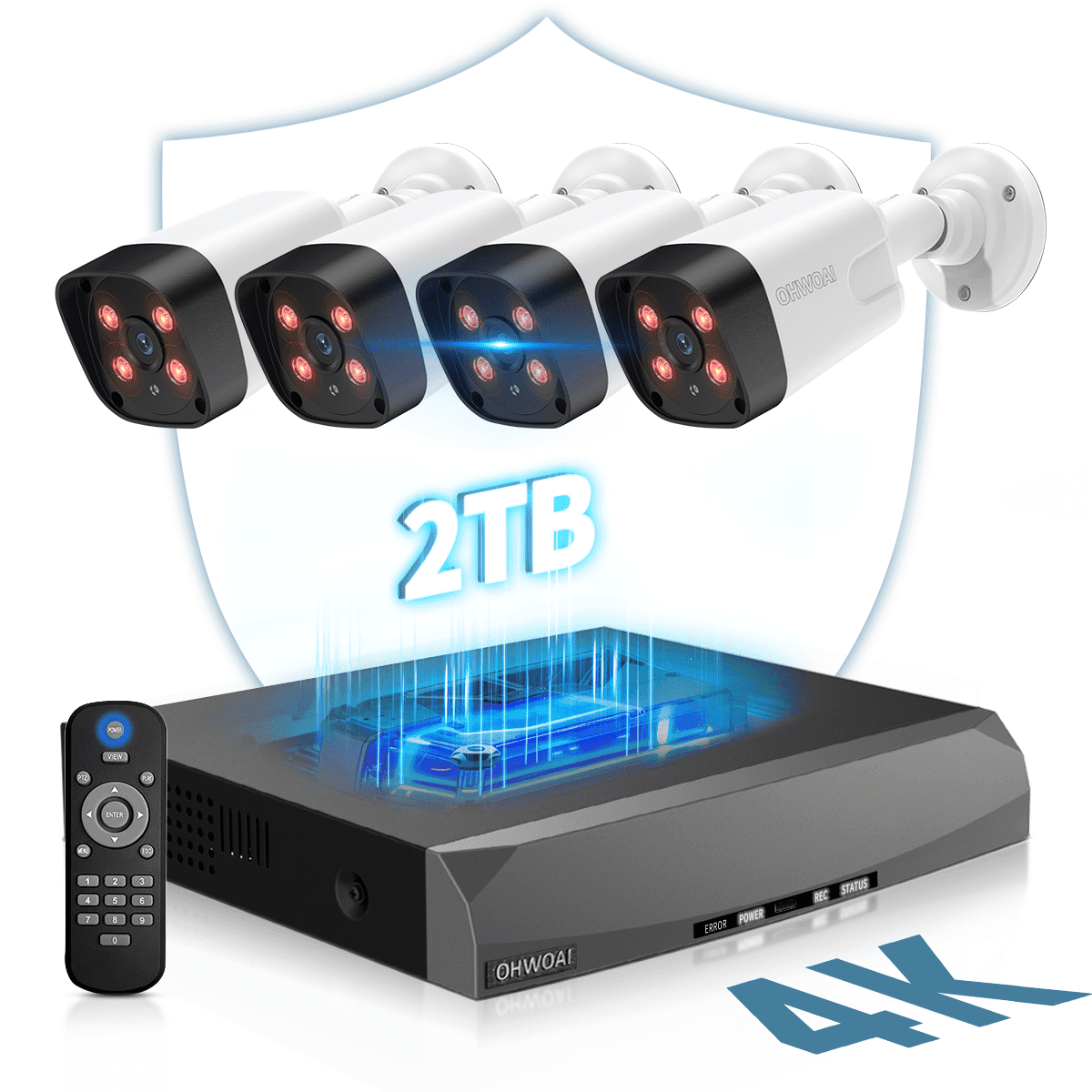 OHWOAI 4K POE Security Camera System, 4 Wired Cameras with 2 Way Audio, POE Cameras for Home Security, NVR Video Surveillance Systems