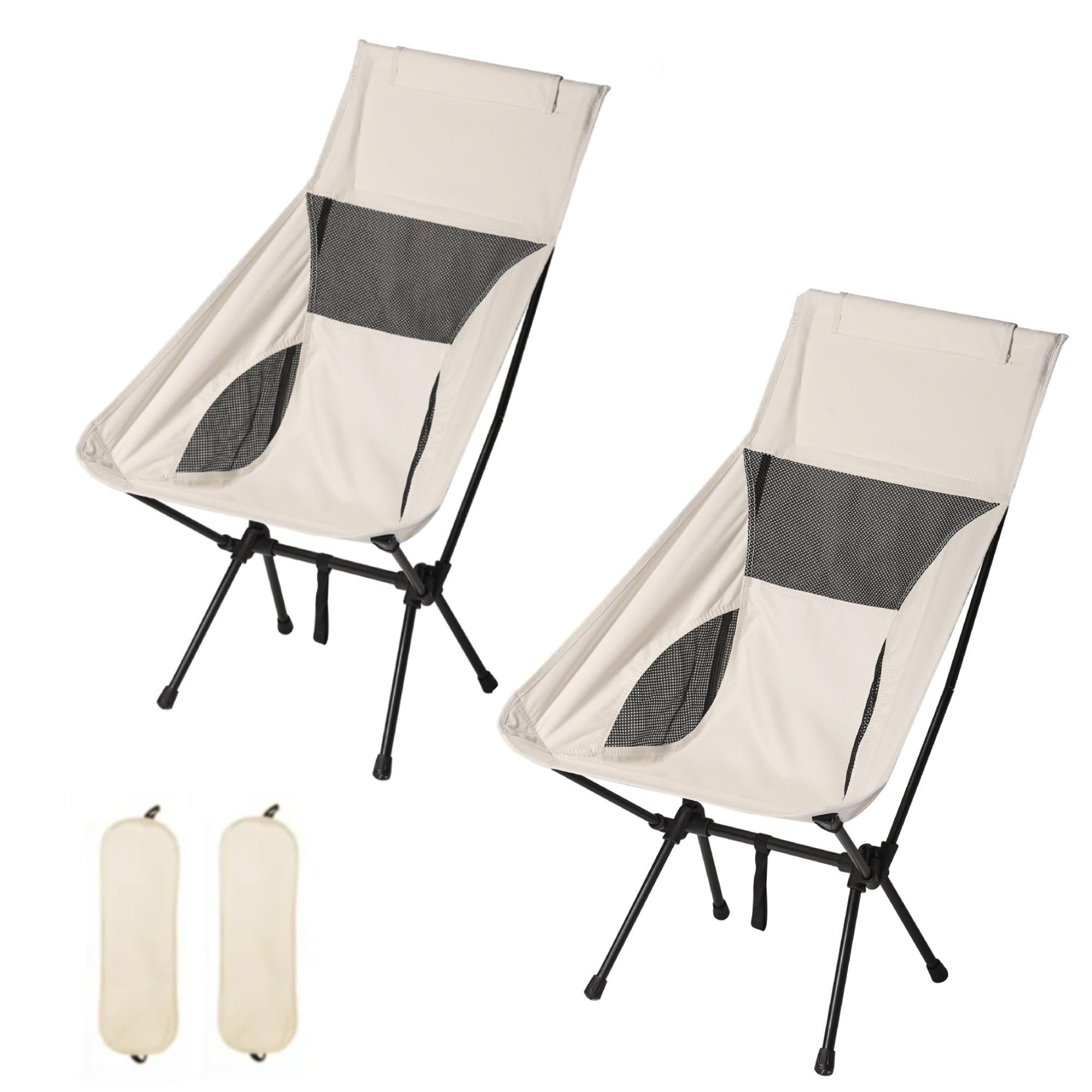 2 Pack Camping Folding Chair with Cooler Cup Holder Side Pocket, White