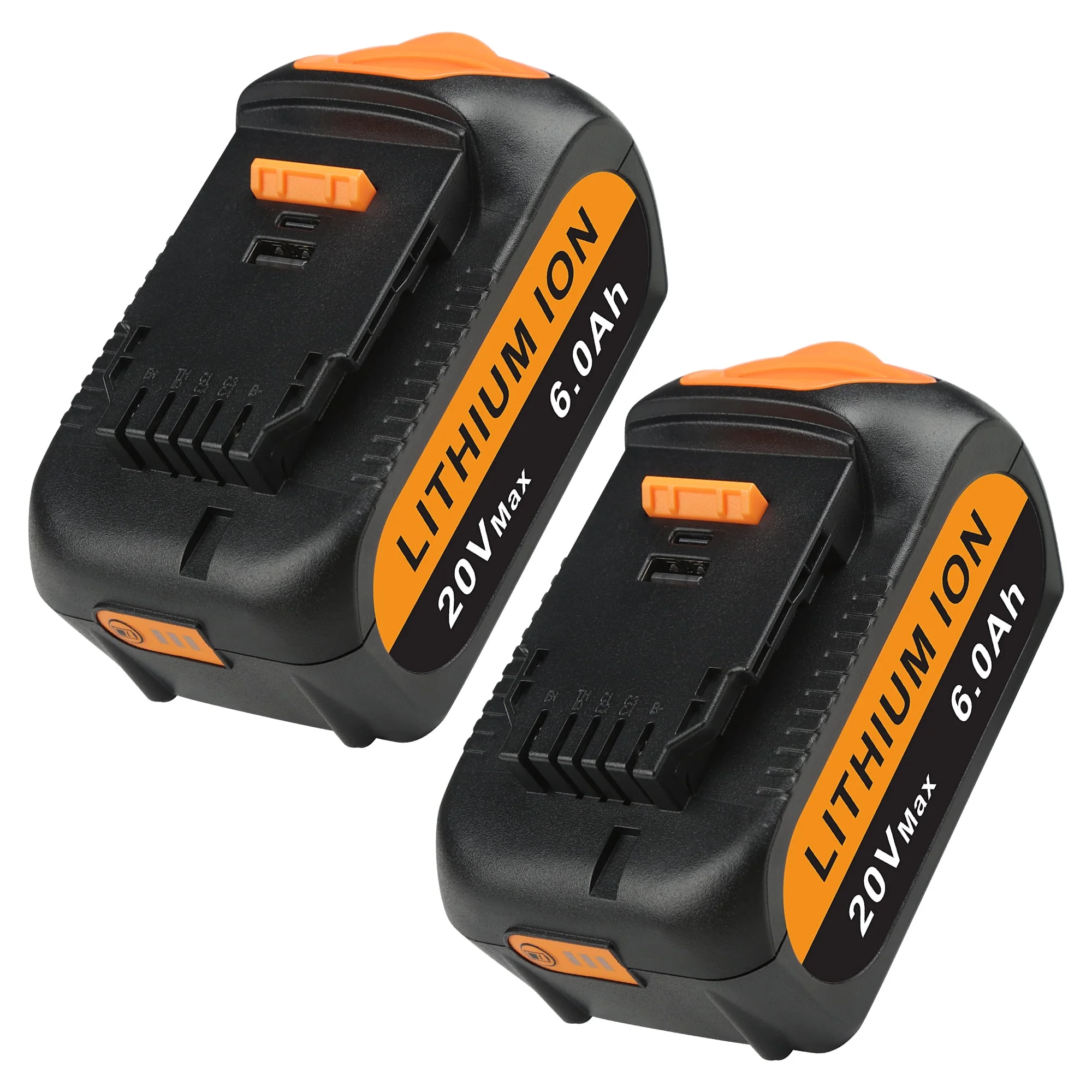 2 Pack DCB200 20V 6.0Ah Battery Replacement for Dewalt 20V Battery DCB206 DCB205 DCB204