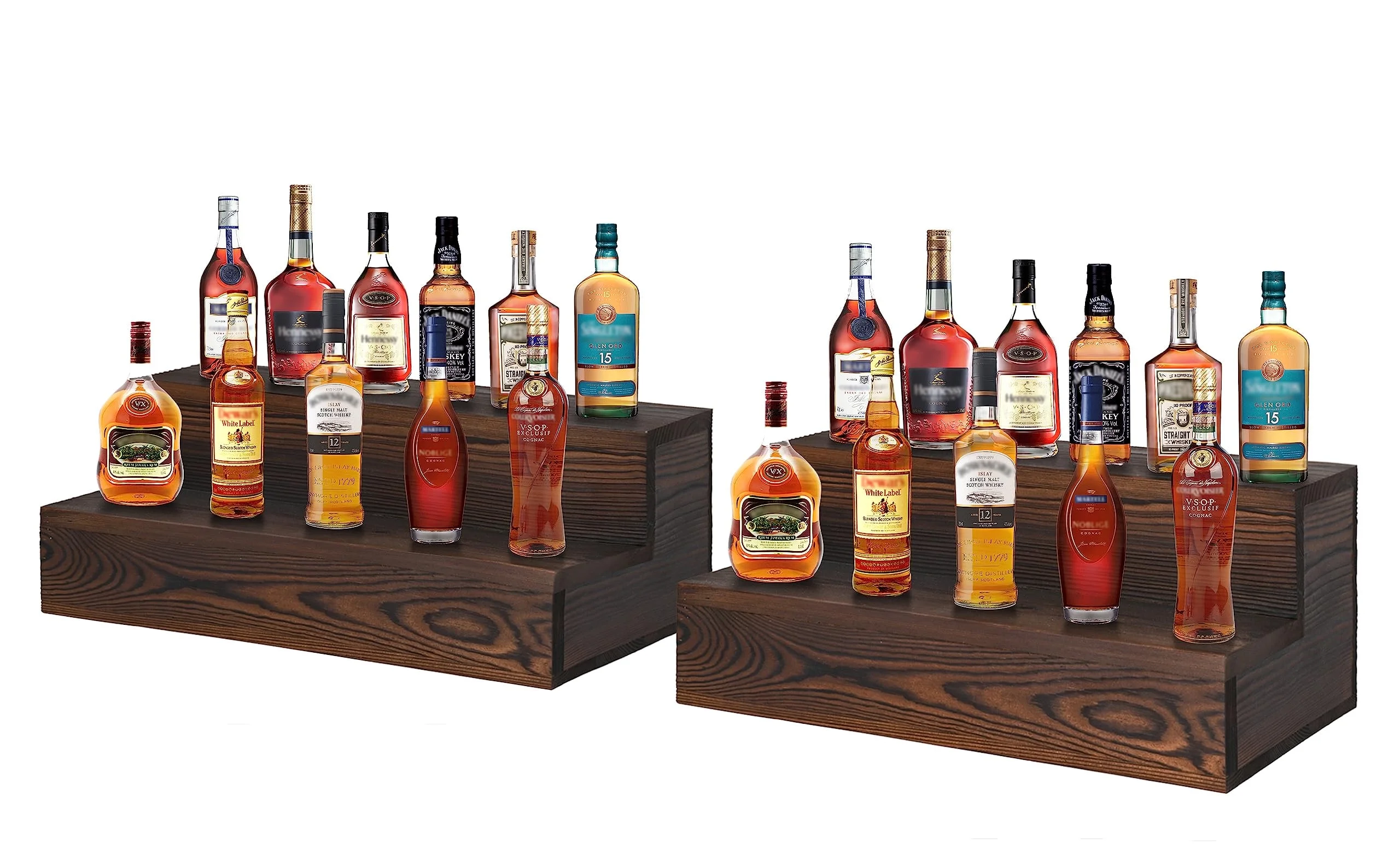 2 Pack Liquor Bottle Display Shelf Wood, 2 Tier Bar Shelf for Liquor, Bar Display Stand Liquor Bottles Shelves for Home Bar Liquor Cabinet Decor