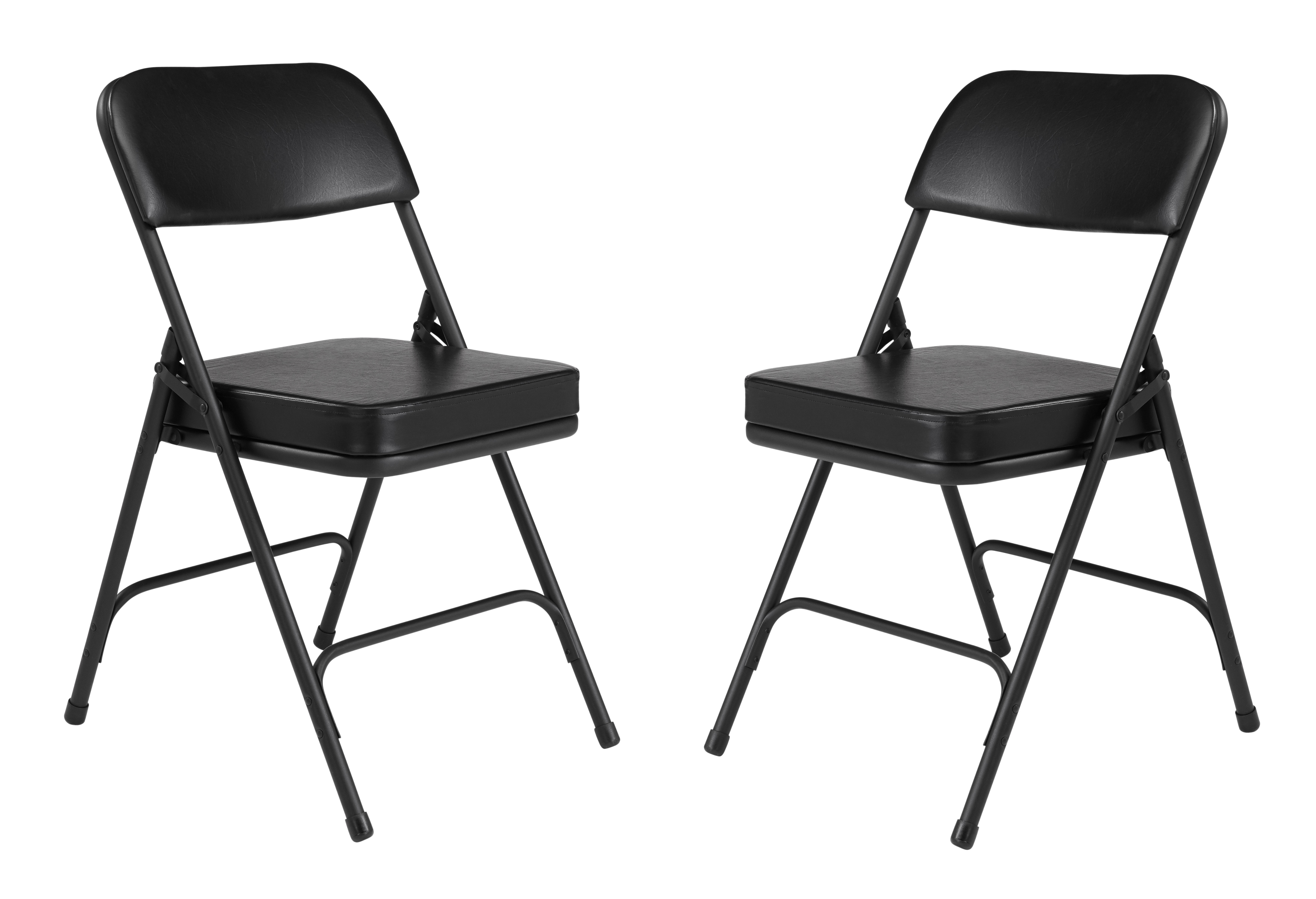 (2 Pack) NPS 3200 Series Premium 2" Vinyl Upholstered Double Hinge Folding Chair, Black