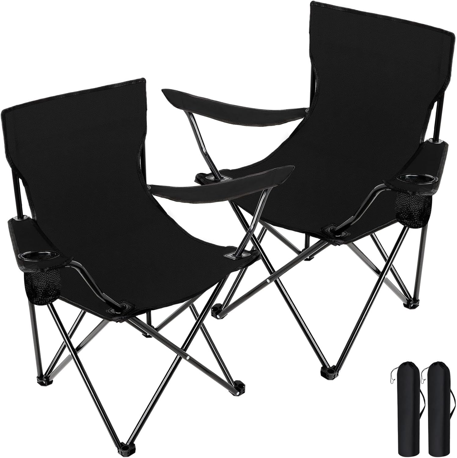 2 Pack Oversized Folding Camping Chairs Heavy Duty Lawn Chairs with Carrying Bag Cup Holder Portable Collapsible Chairs for Outdoor Sports Garden Beach(Red, 35.8 x 23.6 x 37.8 Inches)