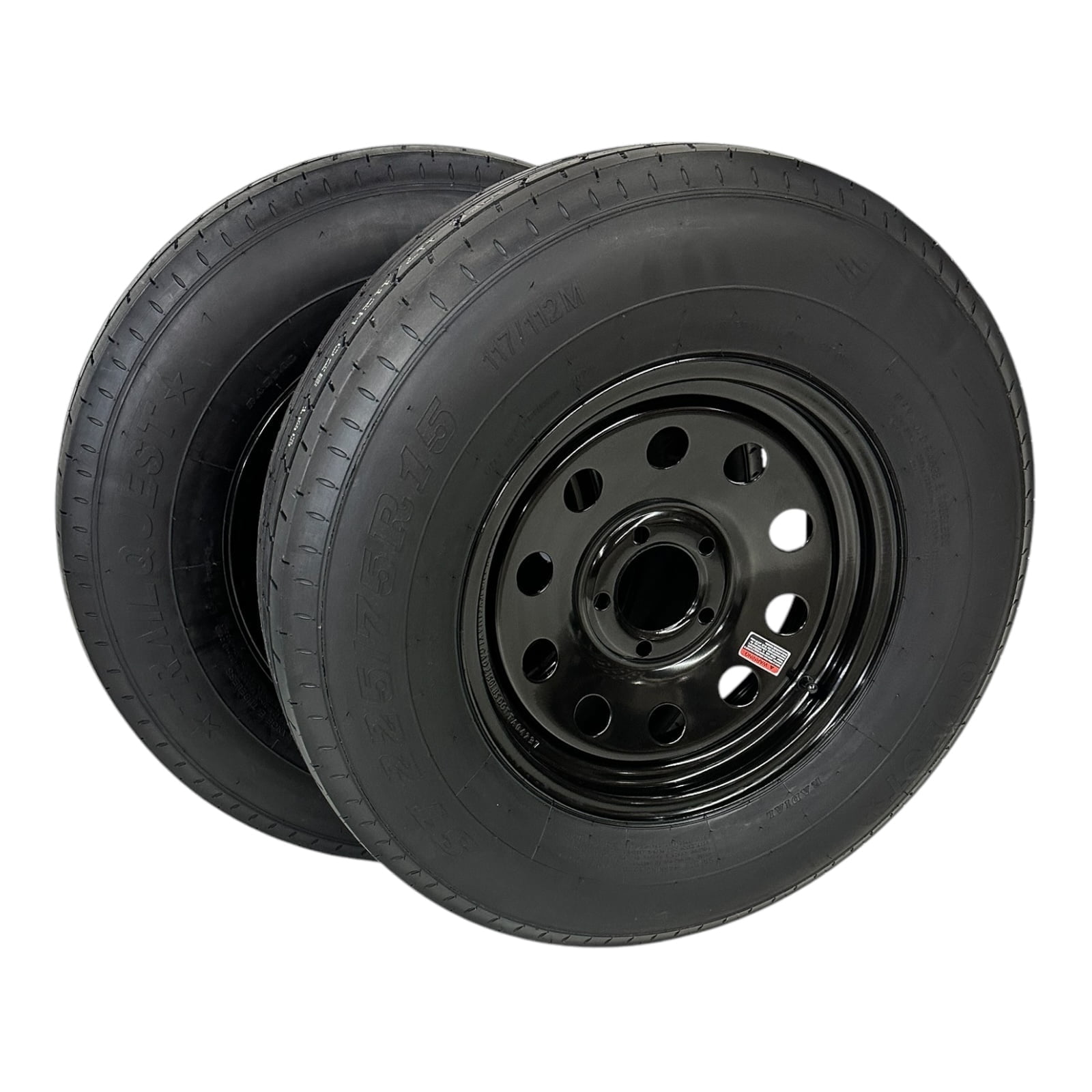2-PK TrailQuest Trailer Tire Rim ST225/75R15 LRE Radial 5 Lug Black Modular Wheel 5X4.5" Bolt Pattern
