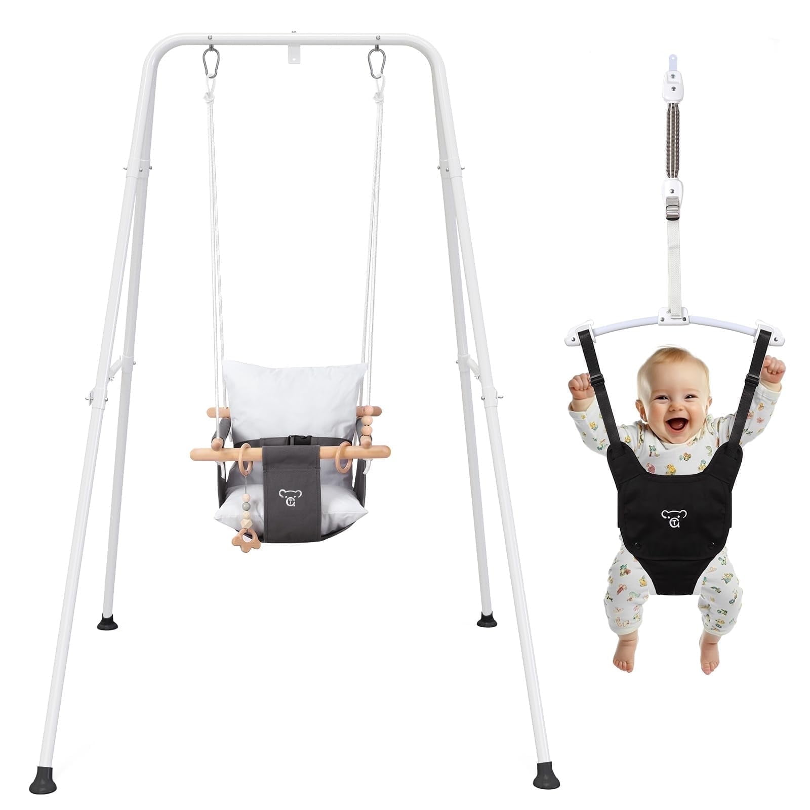 2 in 1 Baby Jumper, Toddler Swing and Bouncer, Indoor Outdoor Baby Swings for Infants, Gray