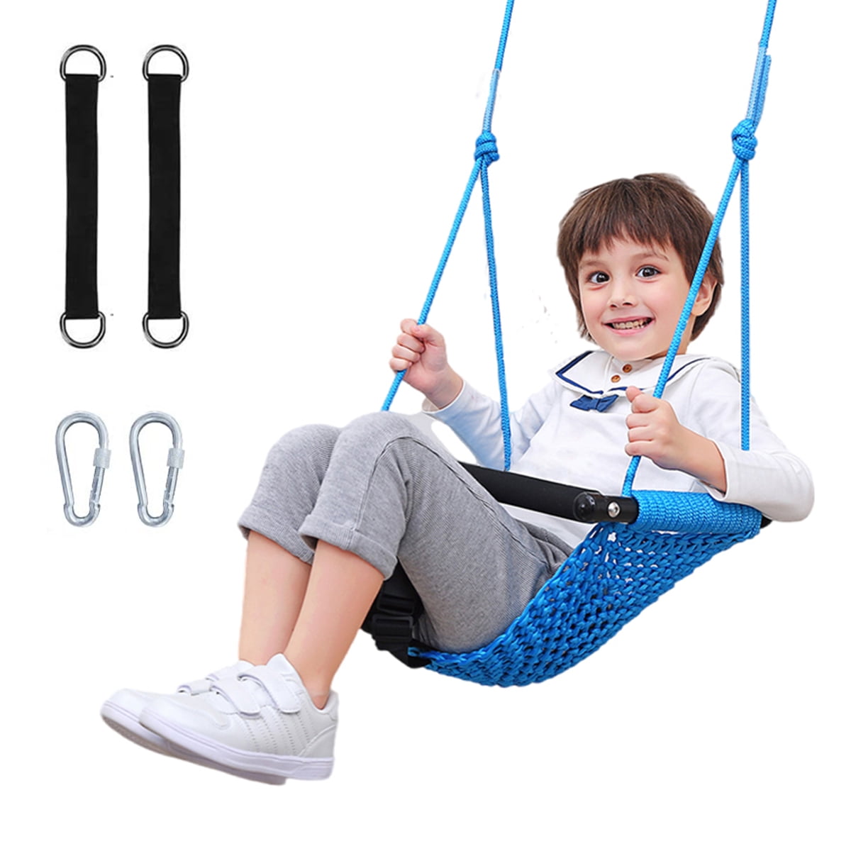 2 in1 Swing Seat Kids with Adjustable Ropes, Secure Children Swing Set for Outdoor and Indoor Toddler Swing Tree Swing Seat for Bakyard Playground,Home(Blue)