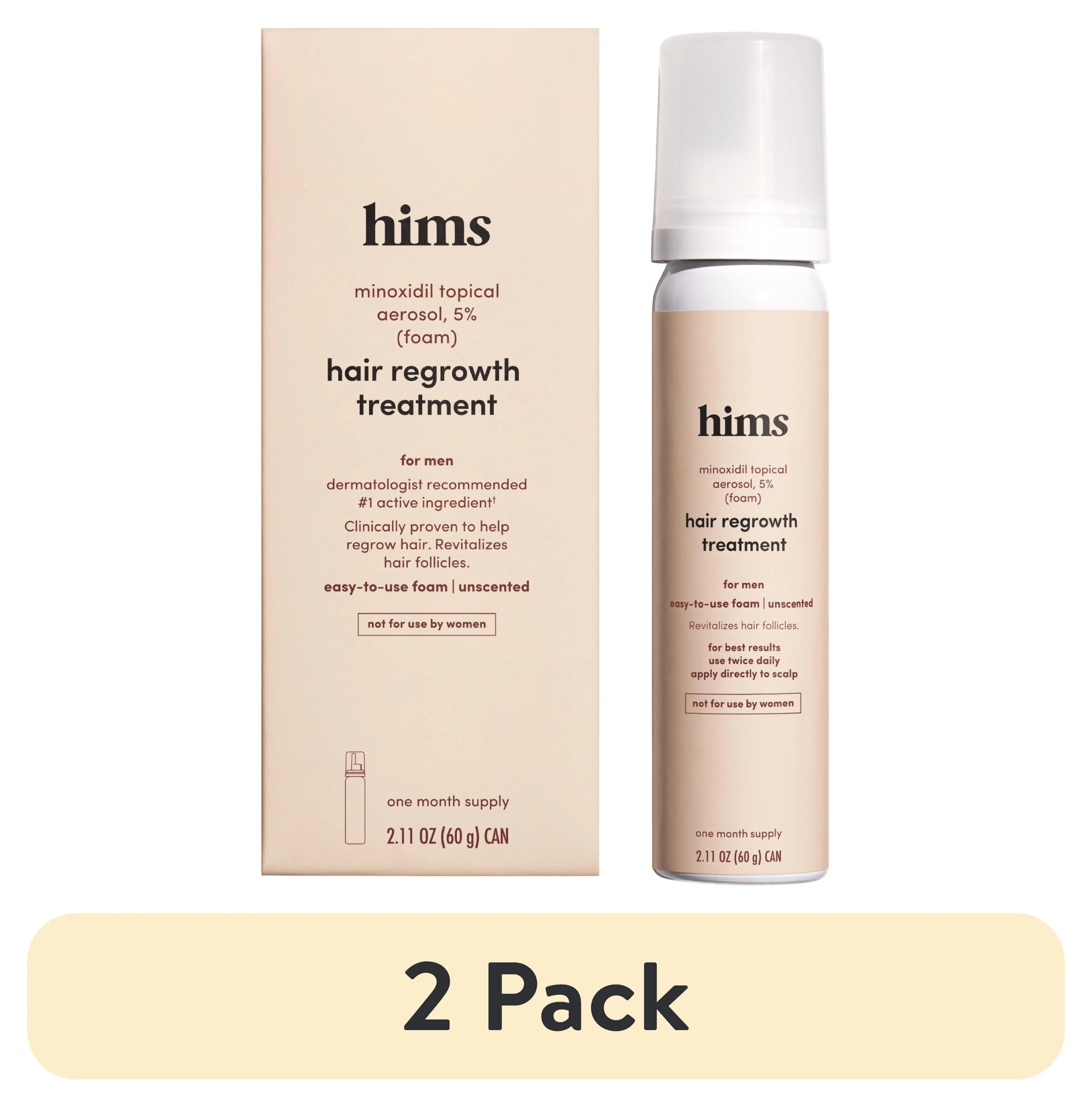 (2 pack) hims Extra Strength Hair Regrowth Treatment for Men with 5% Topical Minoxidil Foam for Hair Loss and Thinning Hair, Unscented No Drip Formula