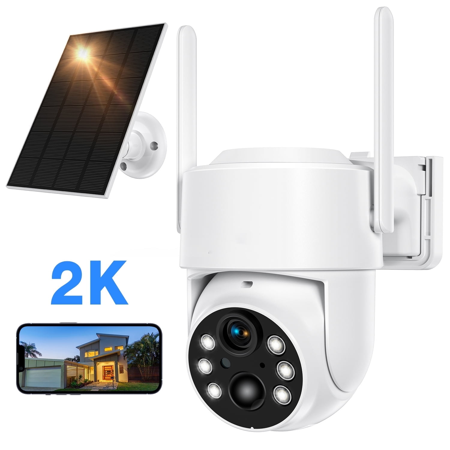 (2 pack) TopVision Outdoor Surveillance Camera, 360° Pan & Tilt, 2K Resolution, Weatherproof, Solar Panel, White
