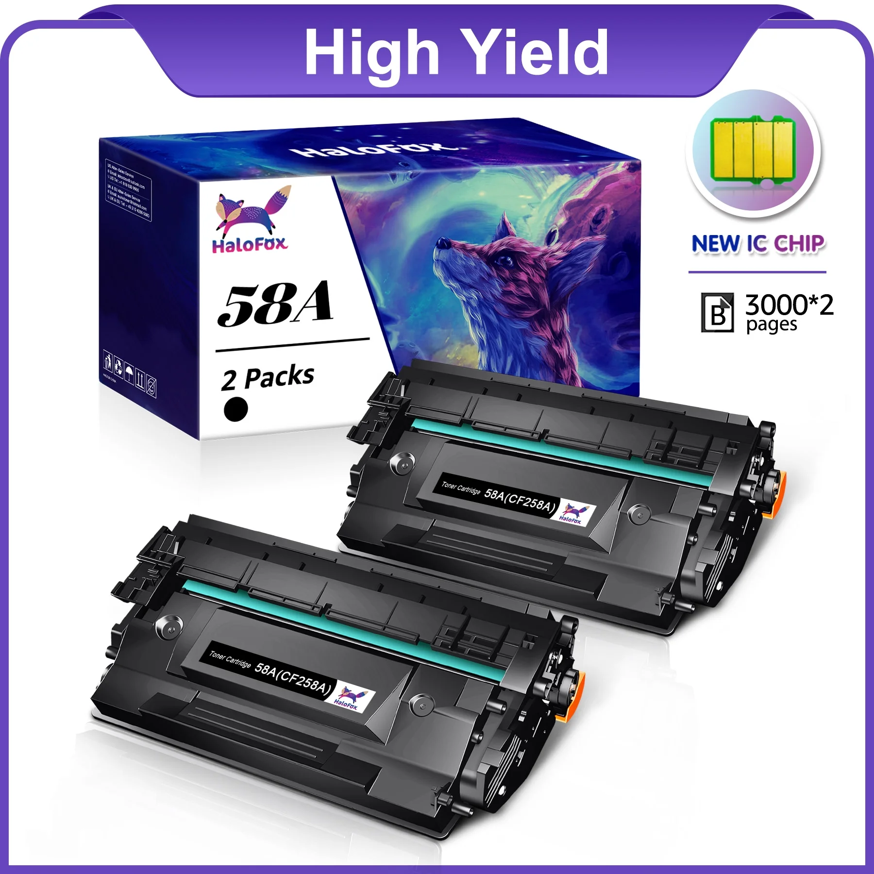 2-pack 58A CF258A Black Toner cartridge with Chip,Compatible with HP 58A CF258A m404 Toner cartridge,for HP Laserjet Pro M404n M404dn MFP M428fdw M428fdn M404dw M428dw Printer