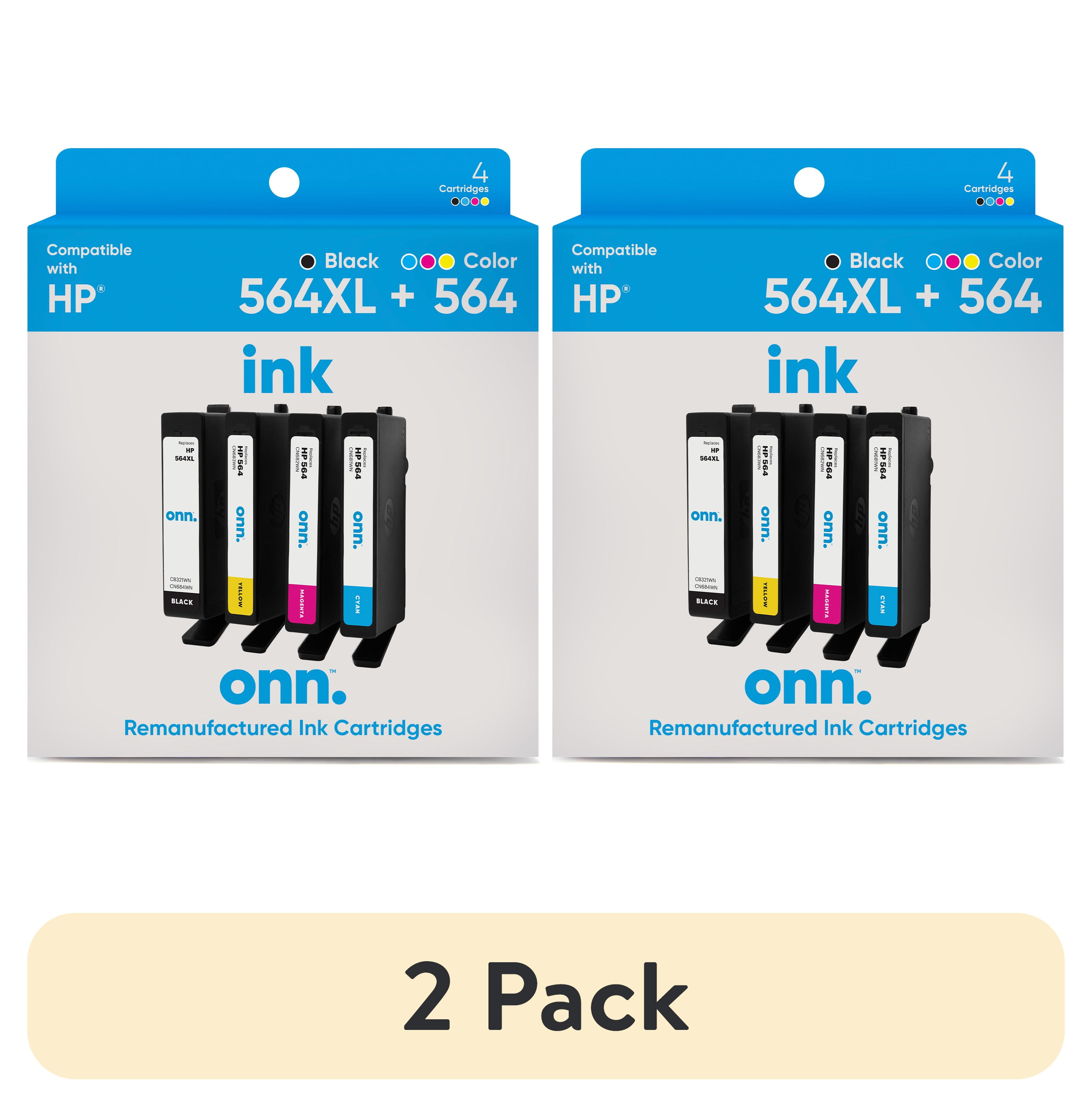 (2 pack) onn HP 564XL + 564 Printer Ink Cartridge, Black and Tri-Color, 4 Pack