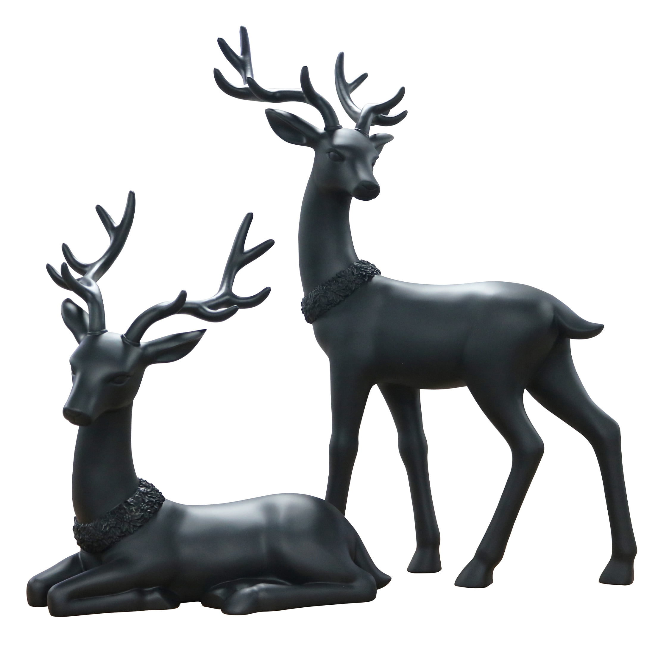 Holiday Time Set of 2 Christmas Black Matte Deer Decor