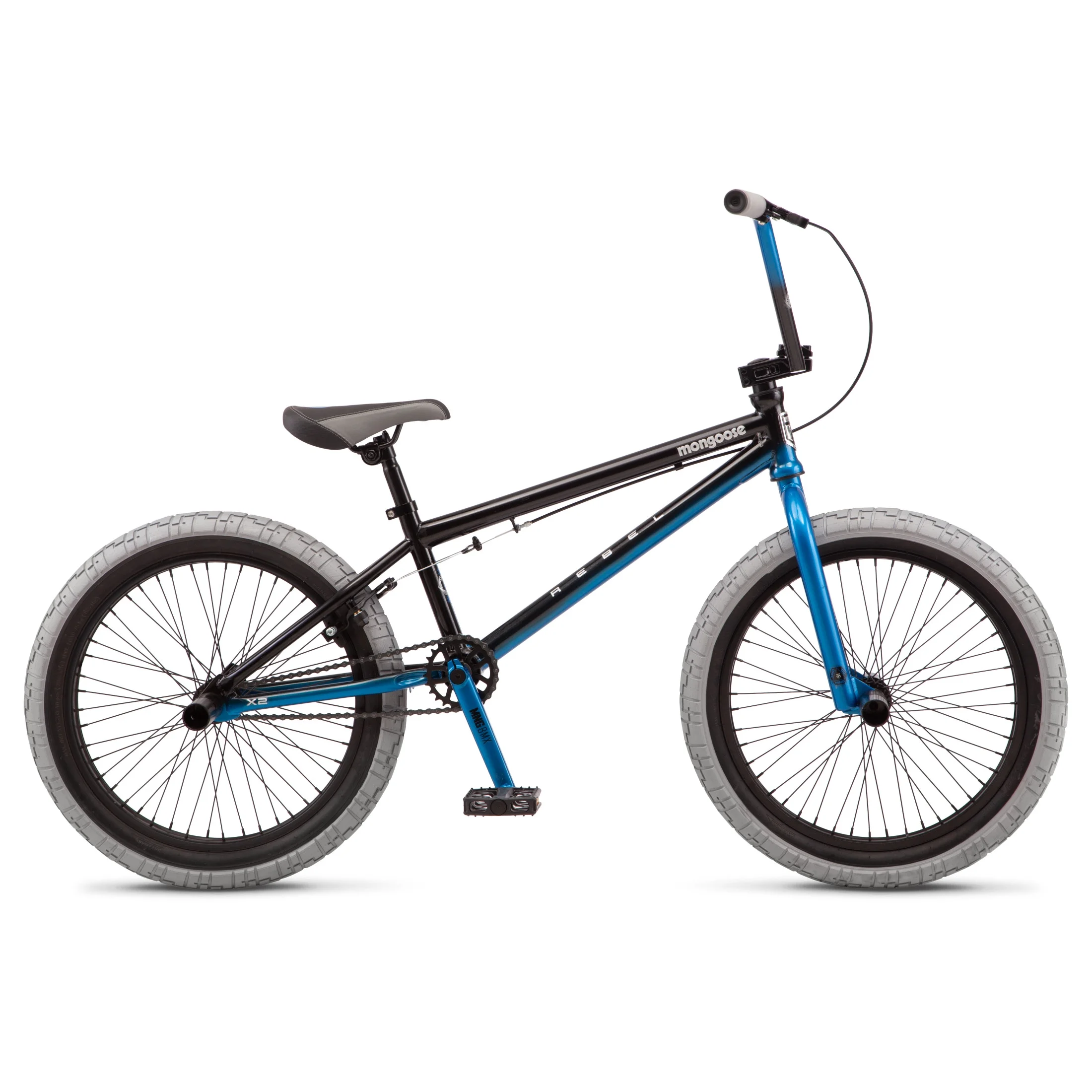 Mongoose Rebel X2 Kids BMX Bike, 20-in. Wheels, Children Ages 6+, Black & Blue Bicycle