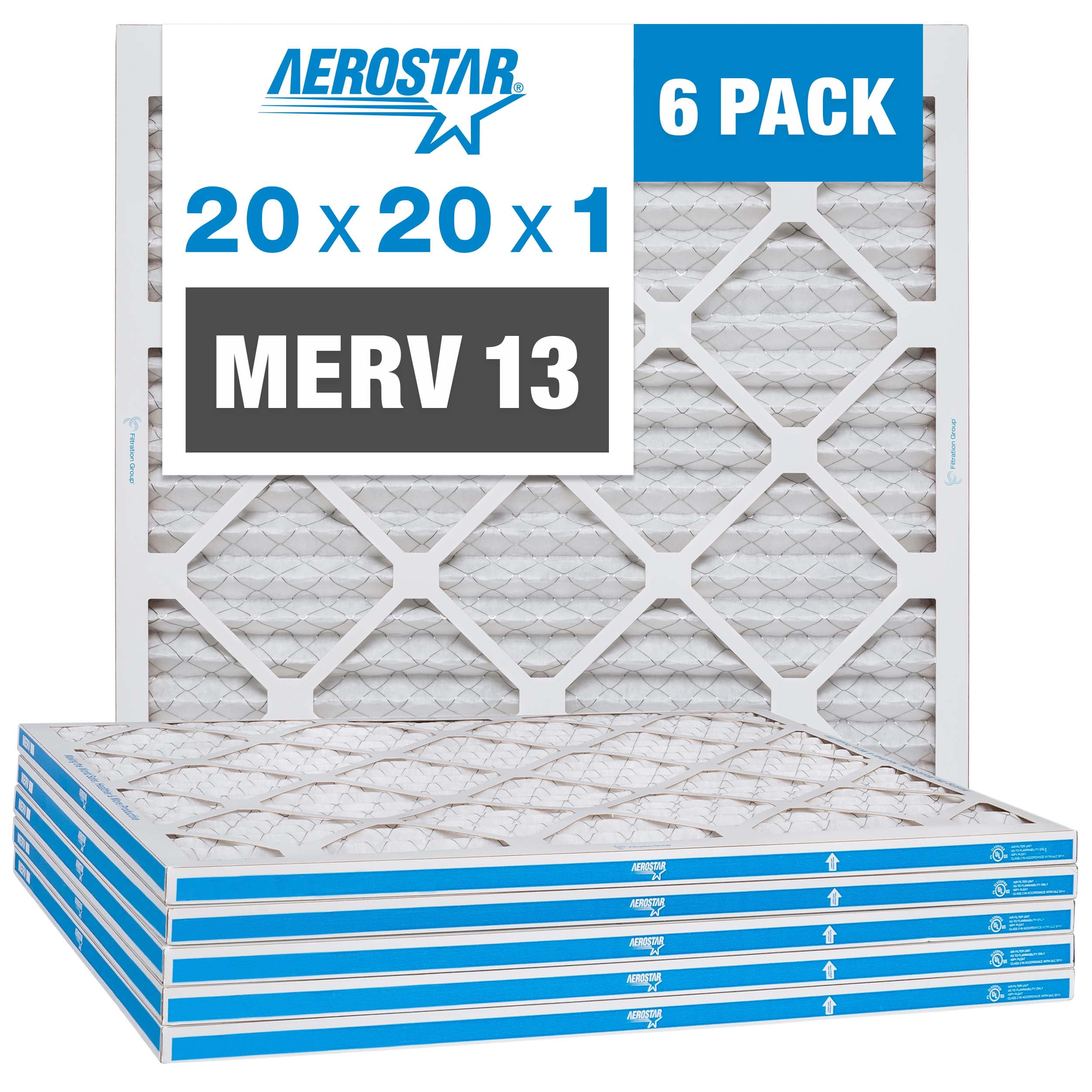 20x20x1 Aerostar FIlter MERV 13, Air Filter, 20x20x1, Box of 6