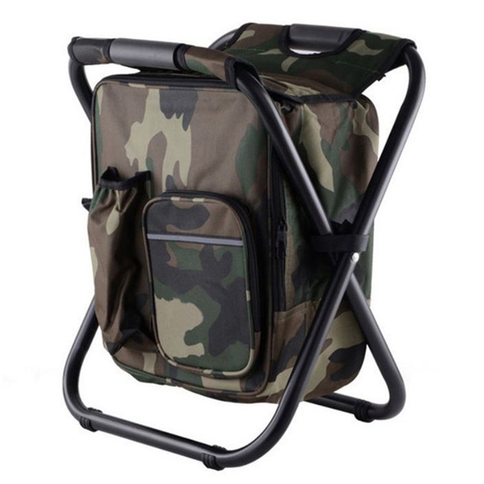 2024 Backpack Cooler Chair Lightweight Large Capacity Folding Camping Stool for Travel Beach Hiking Picnic Camouflage