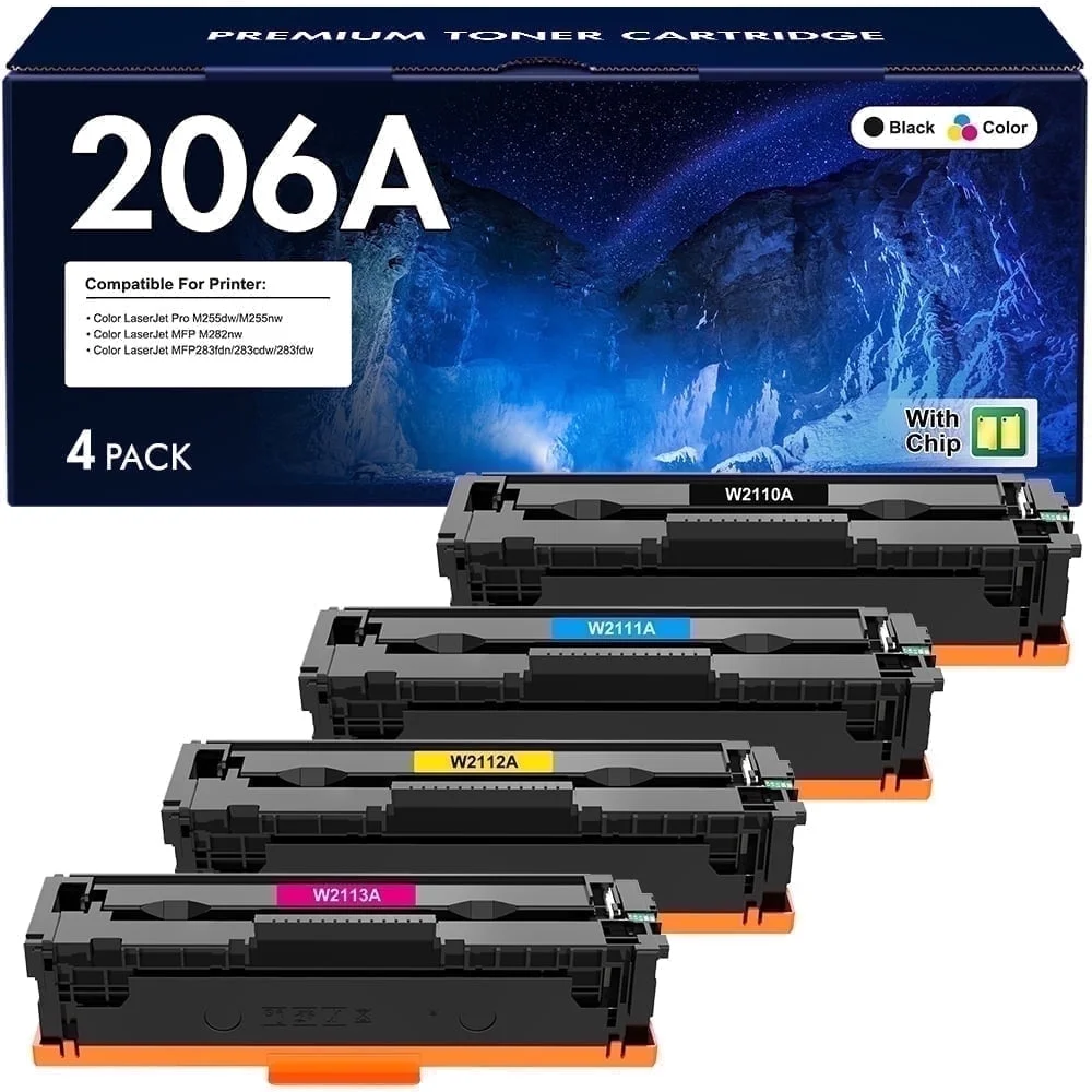 206A Toner Cartridge With Chip Compatible for HP 206A 206X W2110A W2110X Color LaserJet Pro MFP M283fdw M283cdw M255dw M283fdn M282nw M283 M255 Series Printer Ink (Black Cyan Magenta Yellow 4-Pack)