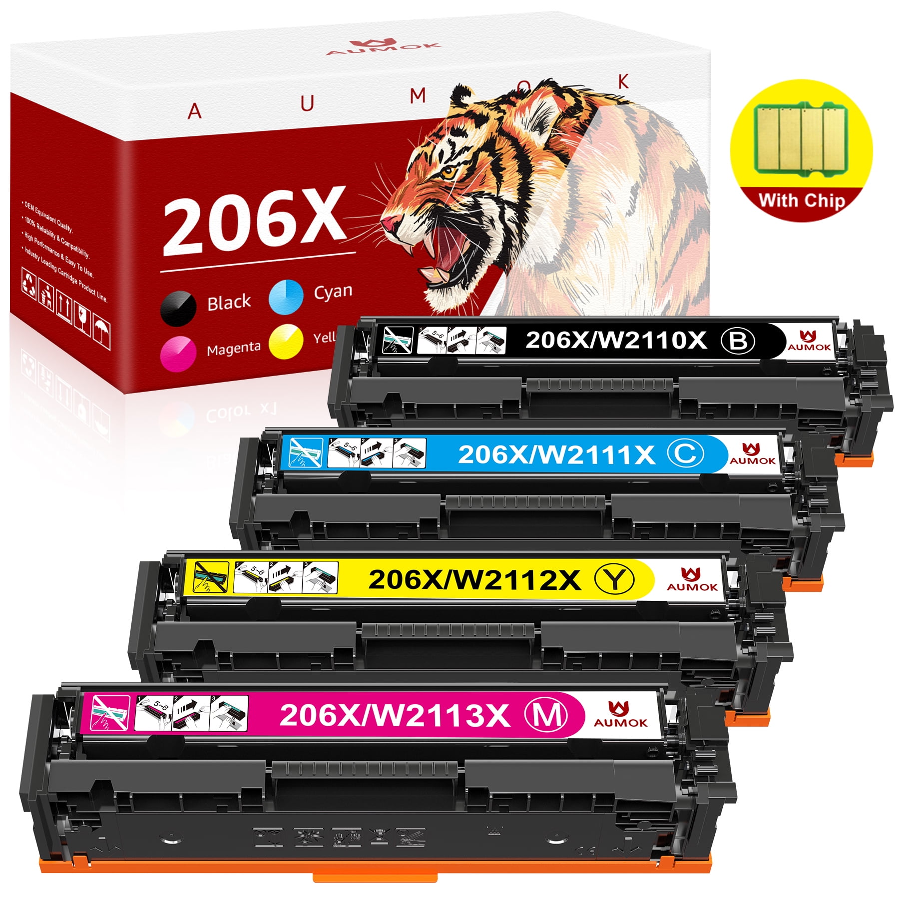 206X 206A Toner(With Chip) Compatible for HP 206X 206A Work with Laserjet Pro MFP M283fdw M283cdw M255dw M282nw M252(4 Pack)