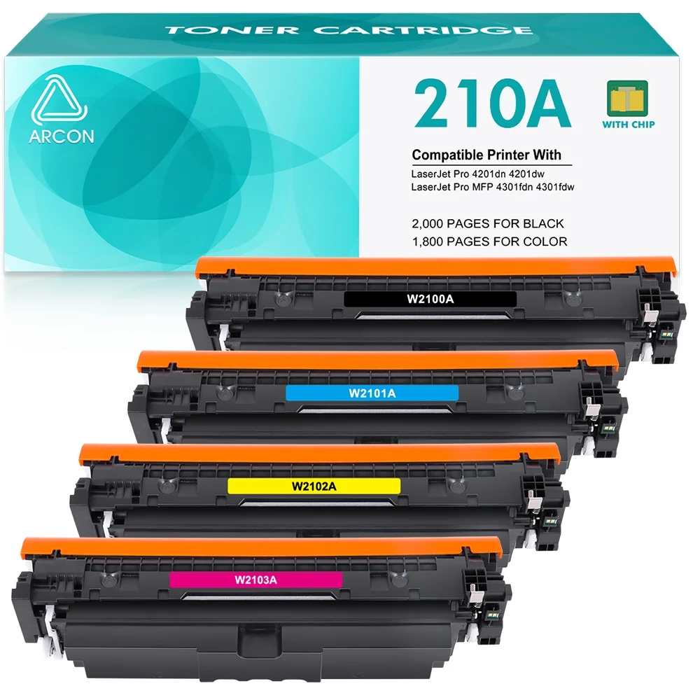 210X Toner Cartridge 4-Pack Compatible for HP 210A Laserjet Toner Cartridges 4201dn (with Chip) for HP 210A 210X Color Laserjet Pro MFP 4301fdw 4301fdn Pro 4201dw 4201dn Printer Ink