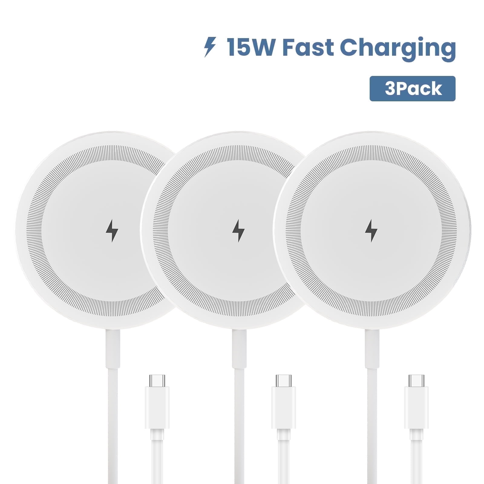 Wireless Charger, 15W Charging Pad, Compatible with iPhone 17 16 15 14 13 12, Compatible with AirPods 4 3 2, White(3 Pack)