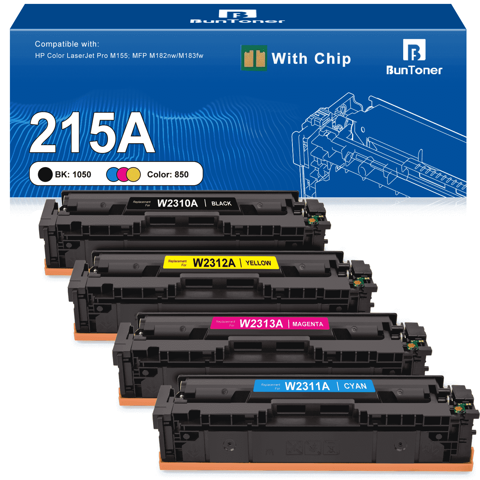 215A Toner for HP 215A Toner Cartridge Set W2310A with Chip Compatible for HP Color Laser Jet Pro MFP M183fw M182nw M182 Printer (Black Cyan Magenta Yellow)
