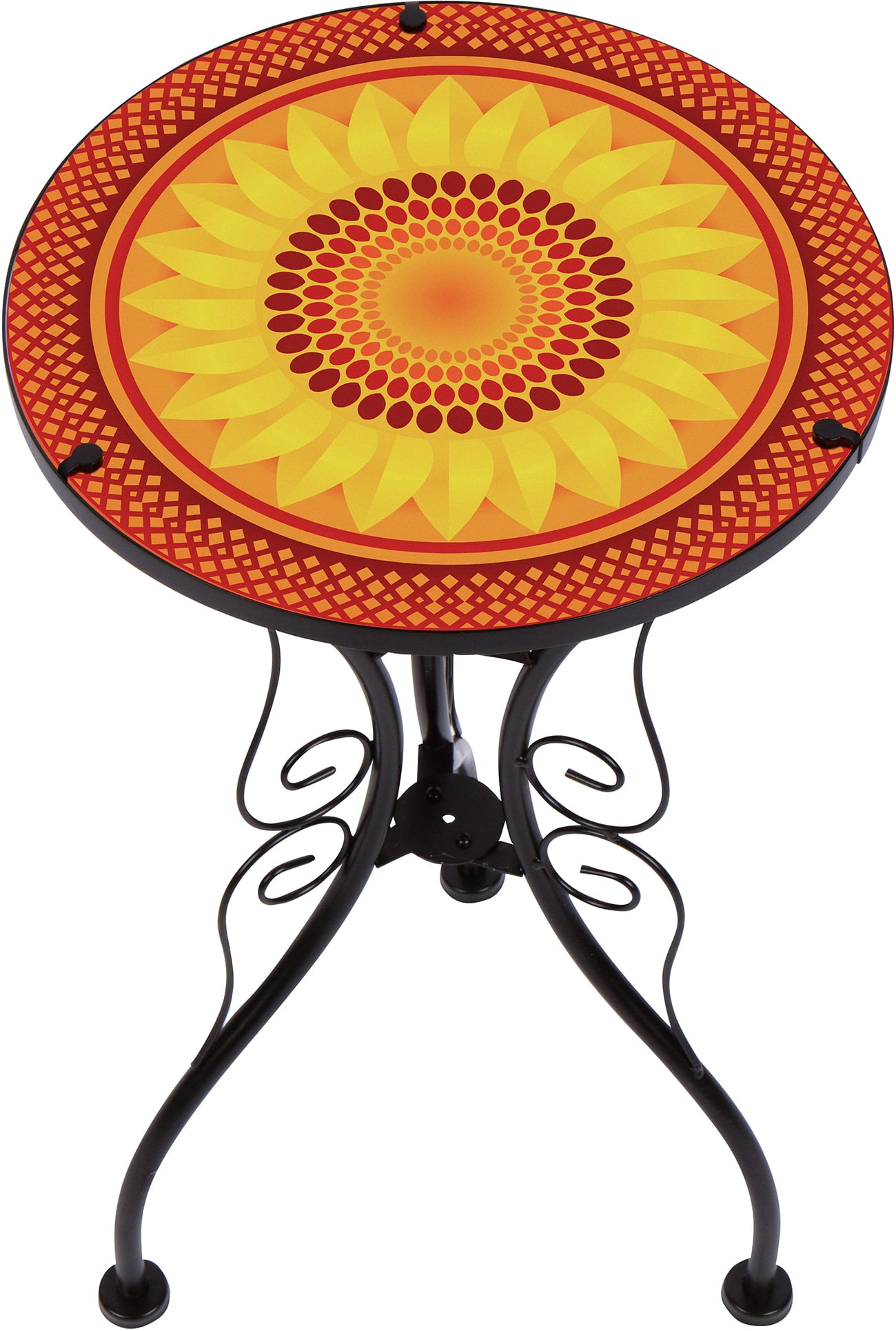 22" Sunflower Design Glass & Metal Side Table by Trademark Innovations