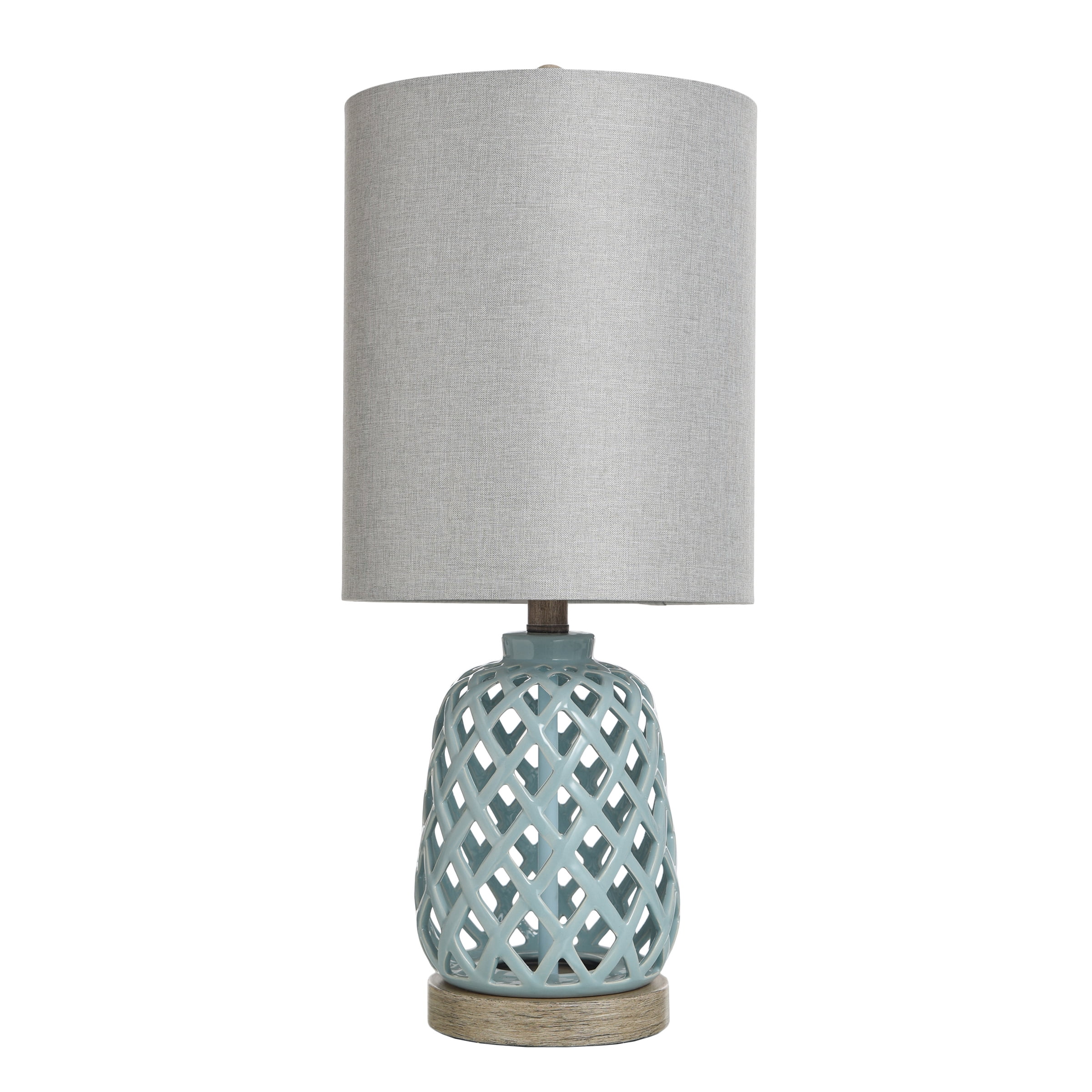 23.3" Ceramic Table Lamp - Blue Finish - White Hardback Fabric Shade