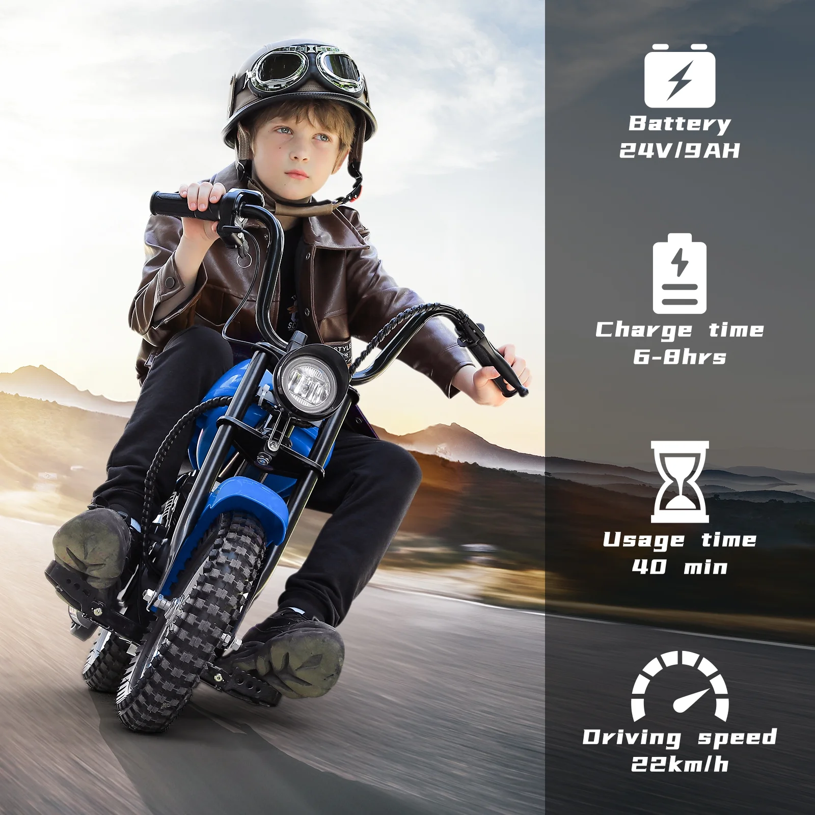 24V Electric Motorcycle for Kids, Neche 350W Powered Ride on Dirt Bike,Up to 14MPH Powered ride on Motorcycle for Kids Teen Age 13+,Blue