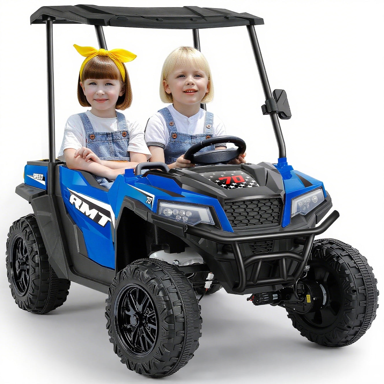 24V Kids Ride on Car, 2 Seater 10Ah Powered on Truck,4*200W Motor Electric Vehicles with Remote Control,Up to 5mph,Spring Suspension UTV for 3-8 Boys Girls,Blue