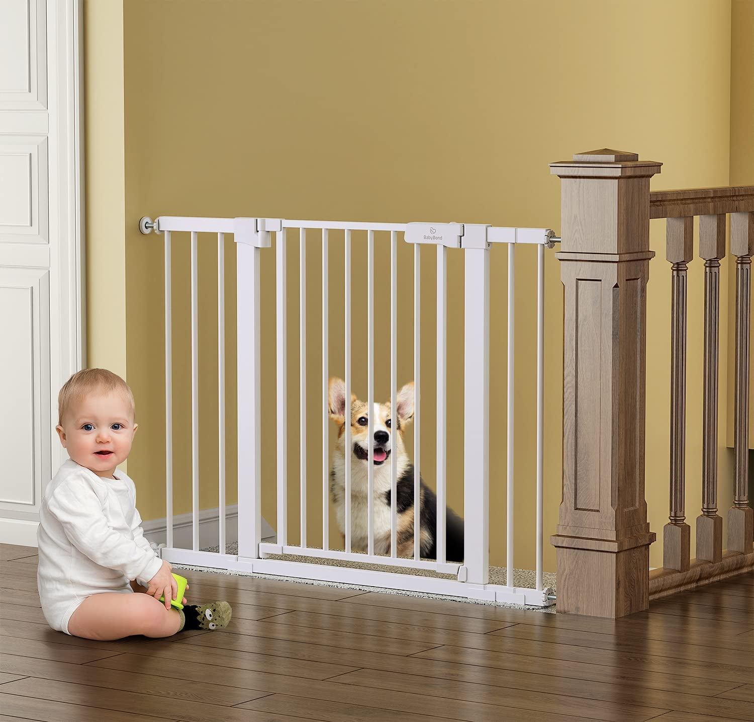 27-43" Extra Wide Safety Baby Gate for Stairs Doorways, Pet gates for doorways,White